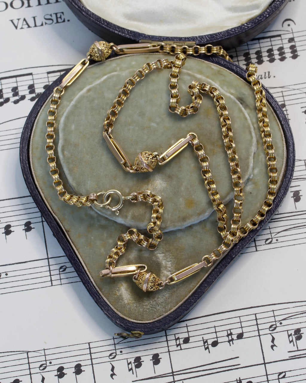 Antique Victorian 9ct Yellow Gold Fancy Link Chain With Orb Detail