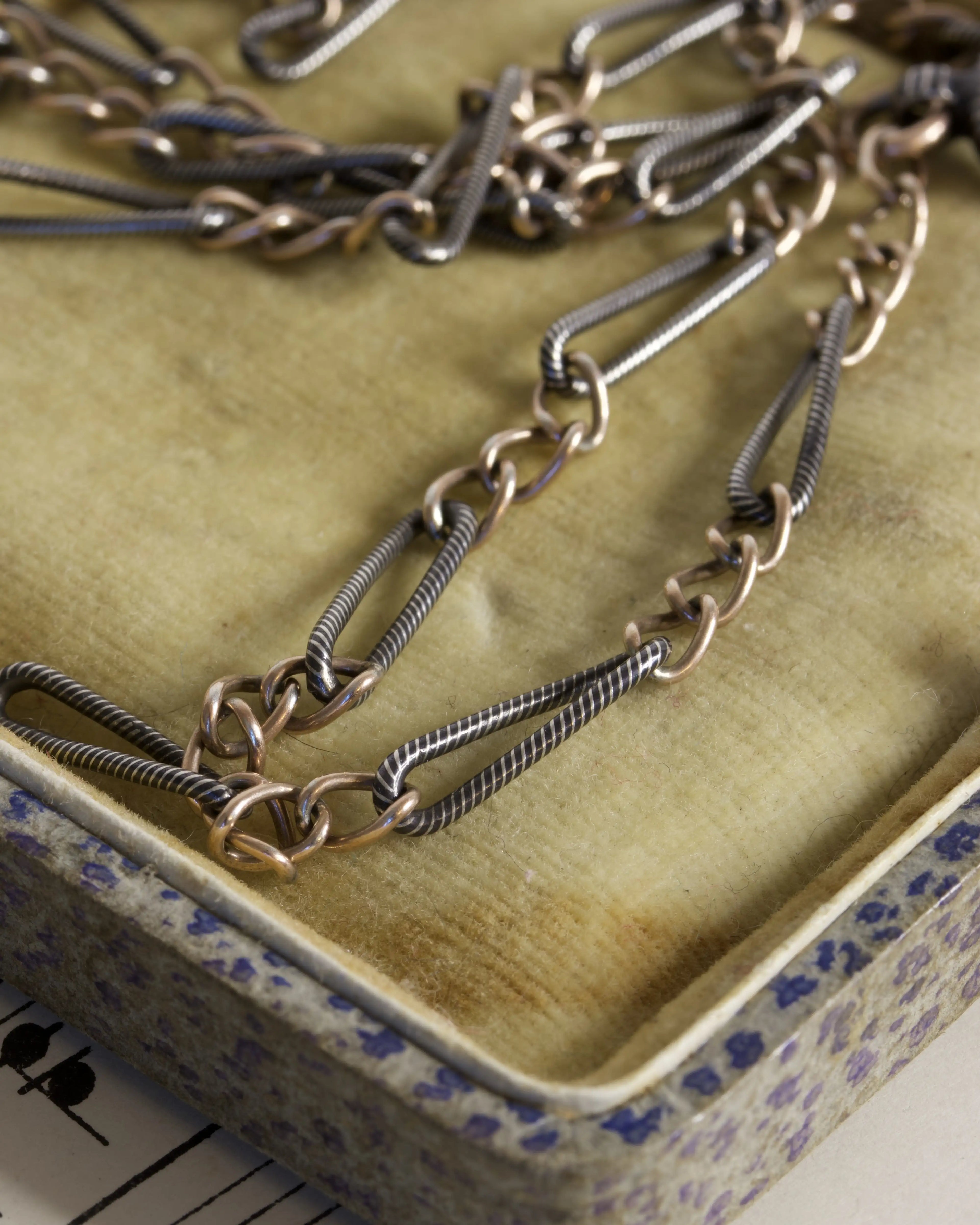 Antique Continental Silver & Niello Longuard Chain with Stripy Bolt Clasp