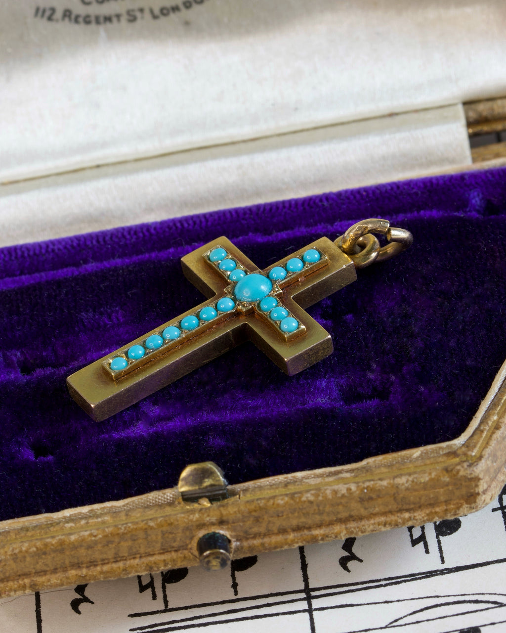 Antique Victorian 18ct Gold & Turquoise Cross Locket