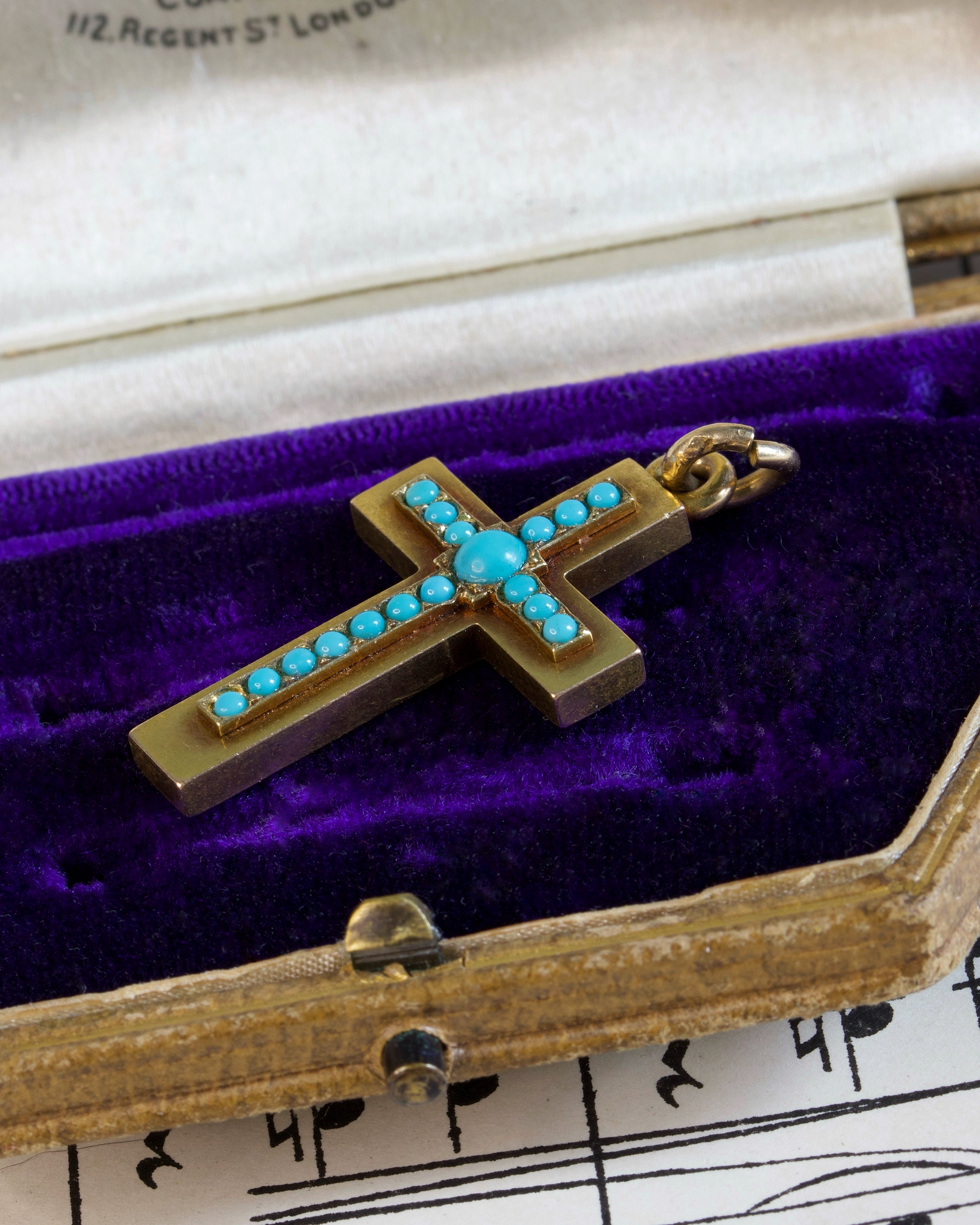 Antique Victorian 18ct Gold & Turquoise Cross Locket