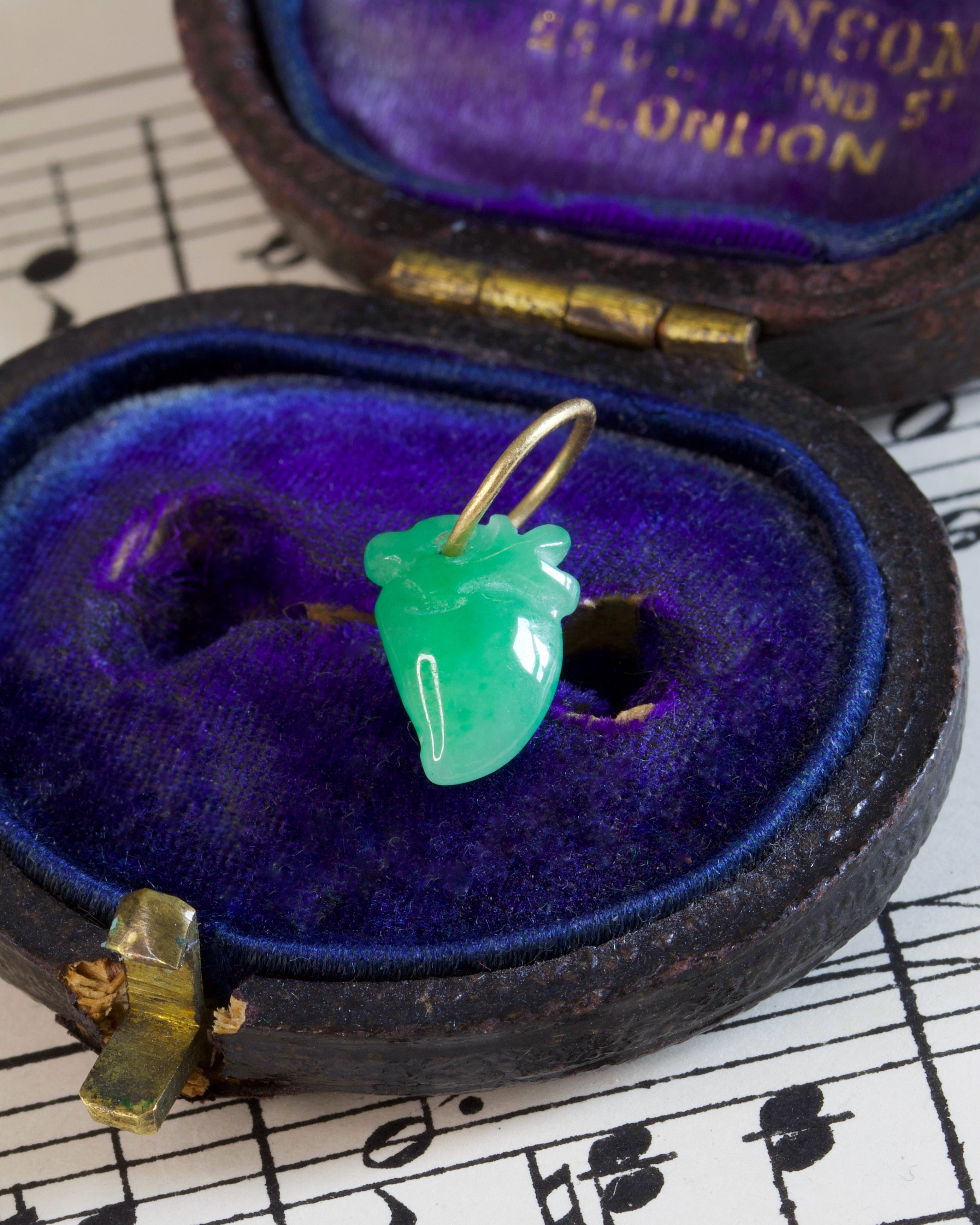 Vintage Carved Jade Anatomical Heart Charm