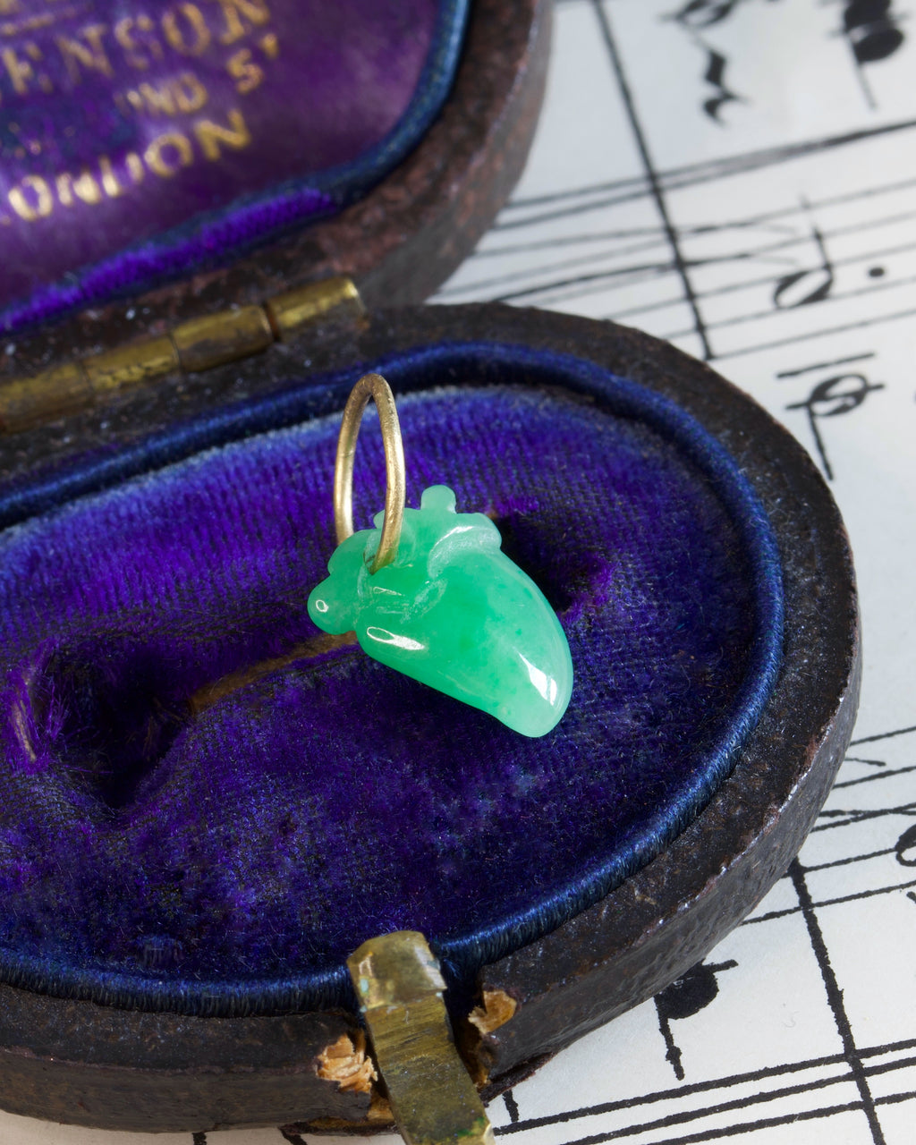 Vintage Carved Jade Anatomical Heart Charm