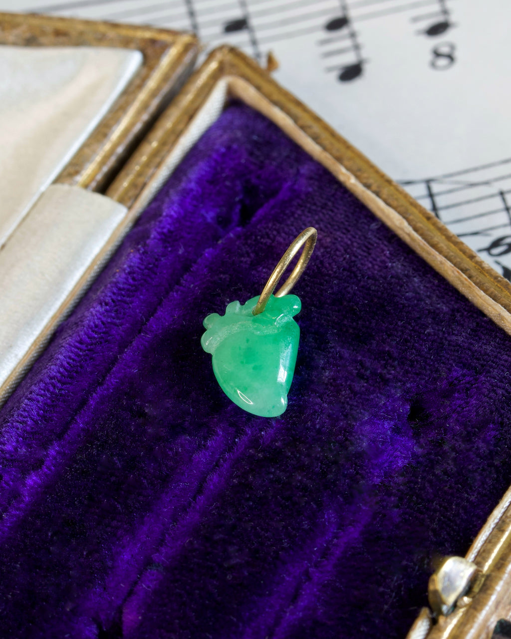Vintage Carved Jade Anatomical Heart Charm