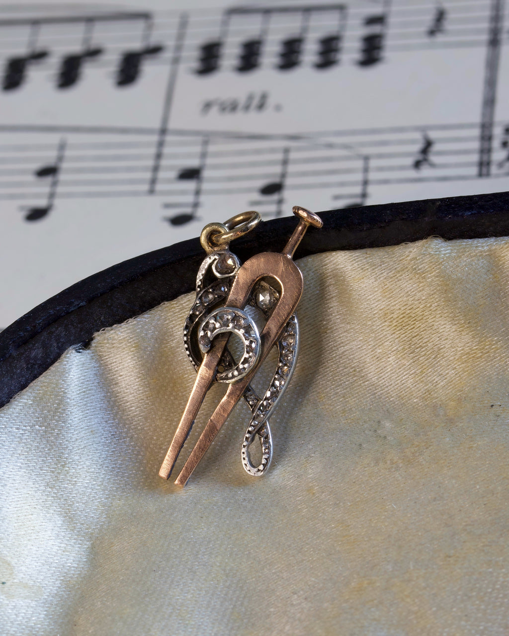 Antique 14ct Gold & Diamond Musical Tuning Fork Charm