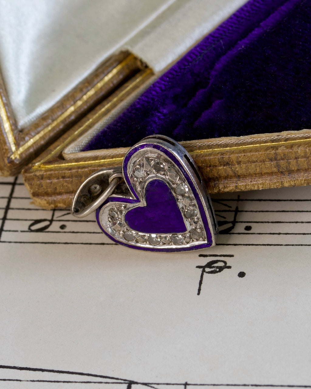 Antique Art Deco Diamond & Enamel Heart Charm
