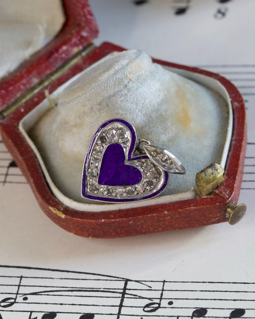 Antique Art Deco Diamond & Enamel Heart Charm