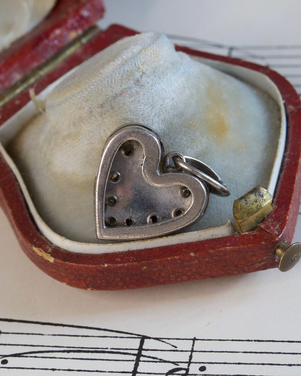 Antique Art Deco Diamond & Enamel Heart Charm