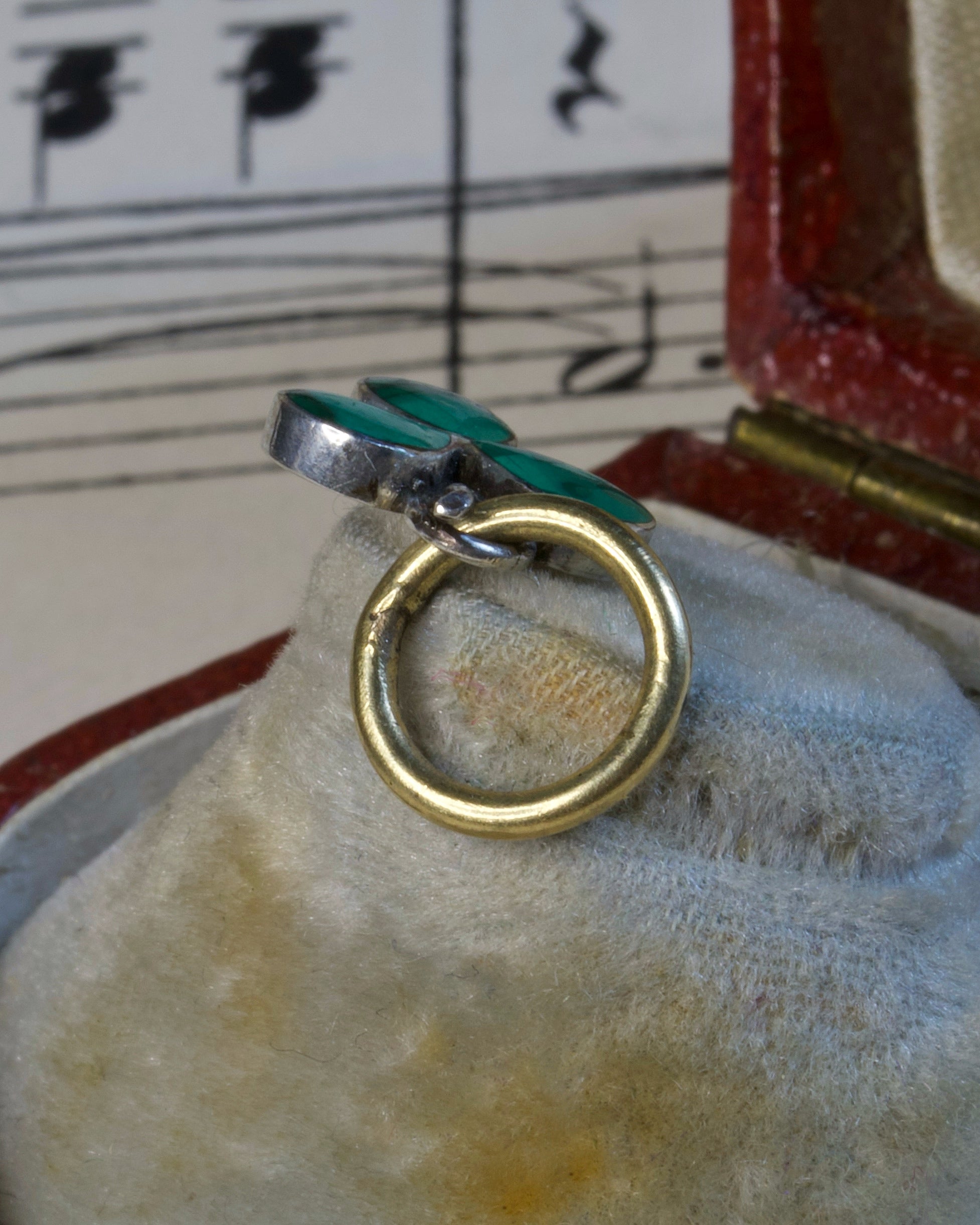 Two Victorian Silver & Malachite Lucky Clover Charms