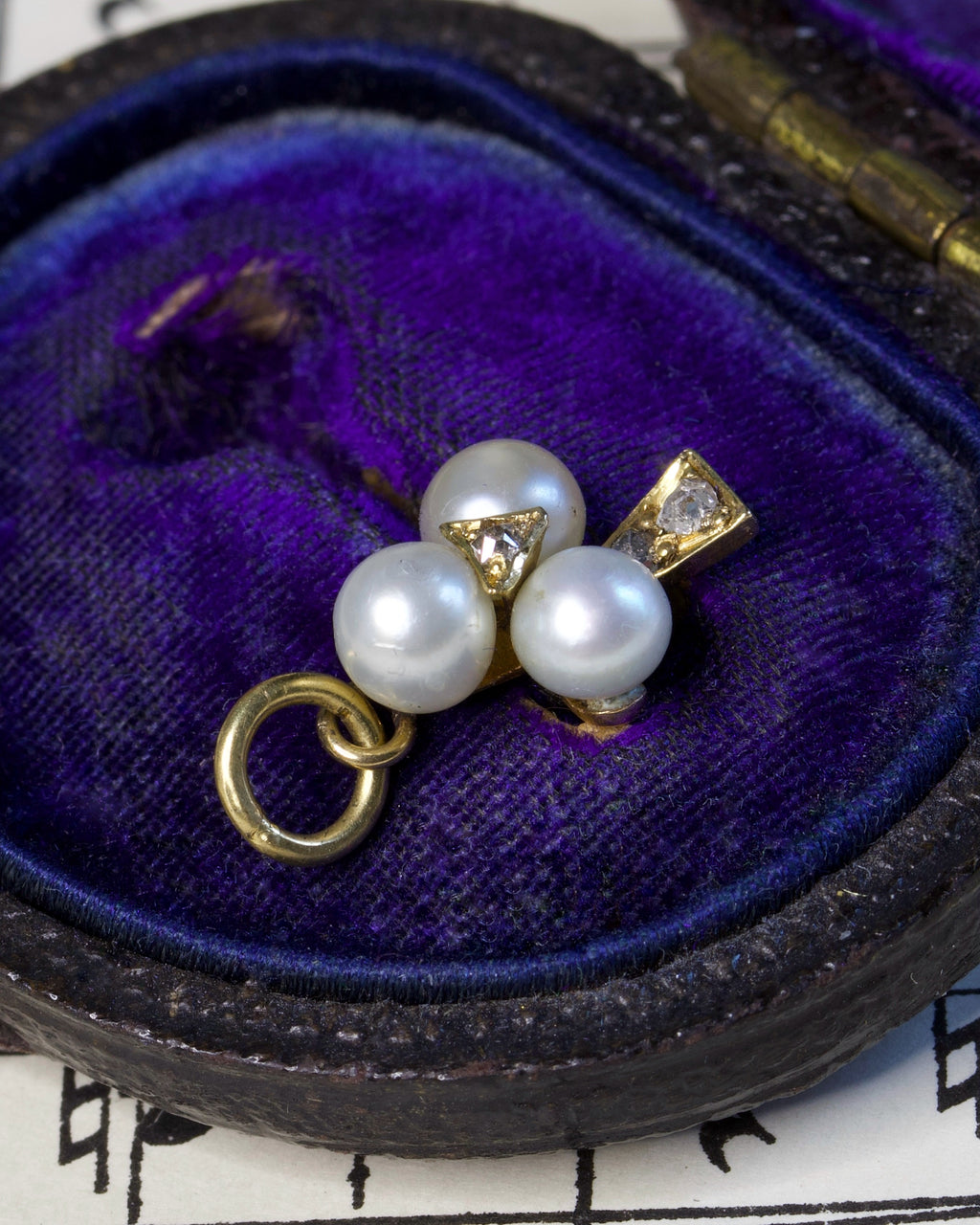 Tiny Clover Charm with Pearls and Rose Cut Diamonds