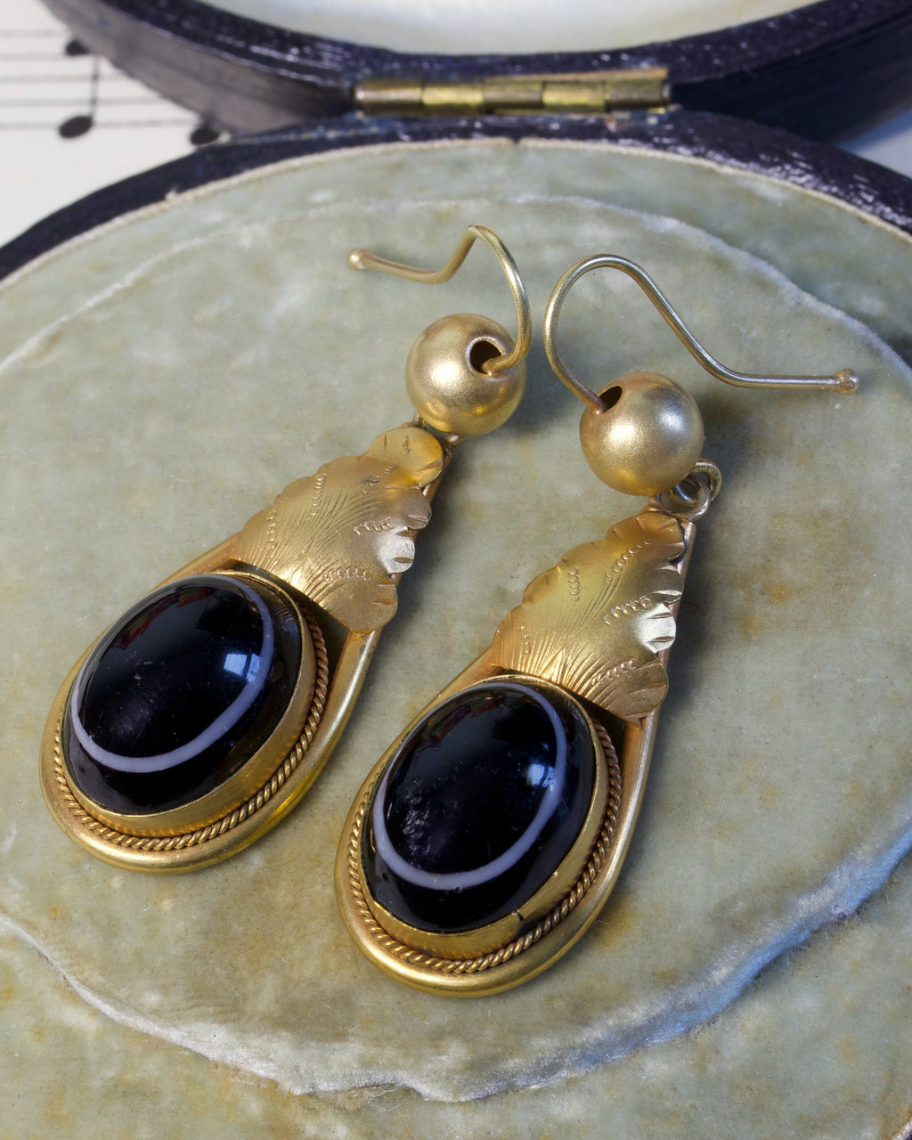 Victorian Banded Agate & Pinchbeck Earrings