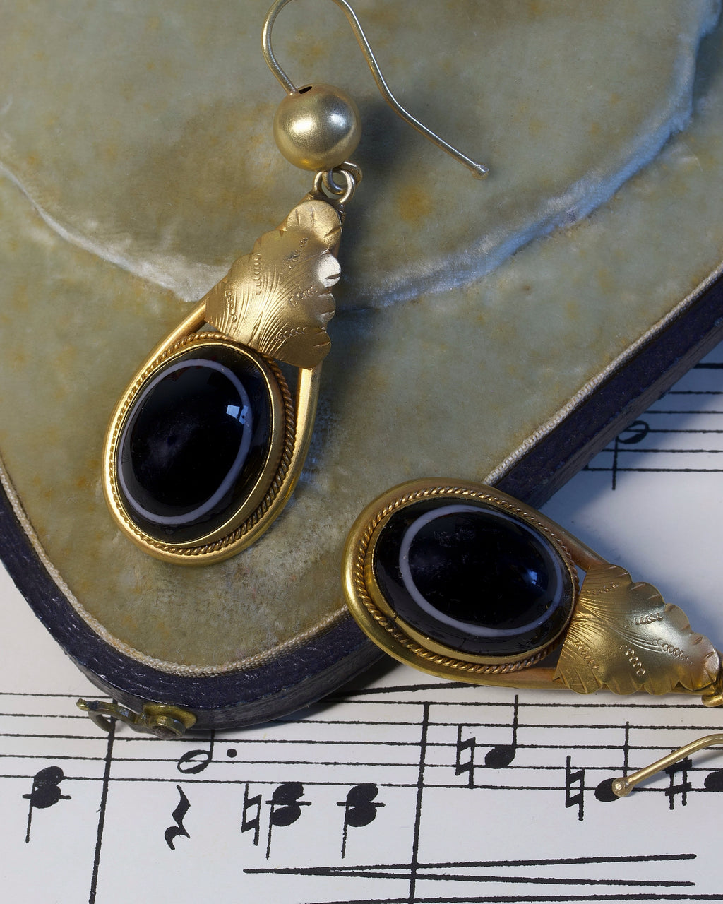 Victorian Banded Agate & Pinchbeck Earrings