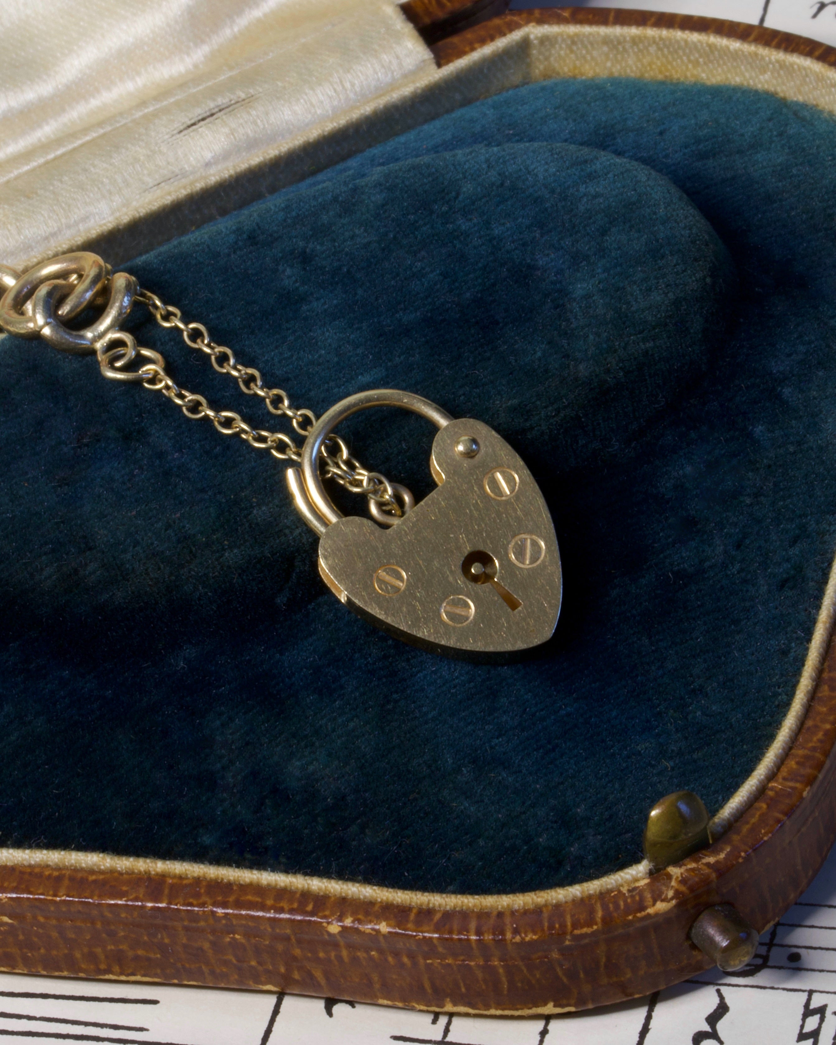 Vintage 9ct Gold Heart Padlock with Safety Chain