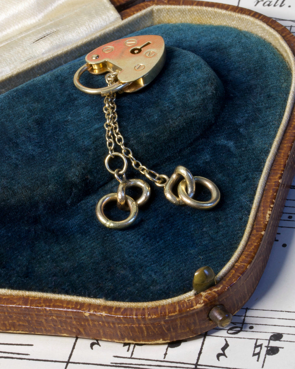 Vintage 9ct Gold Heart Padlock with Safety Chain