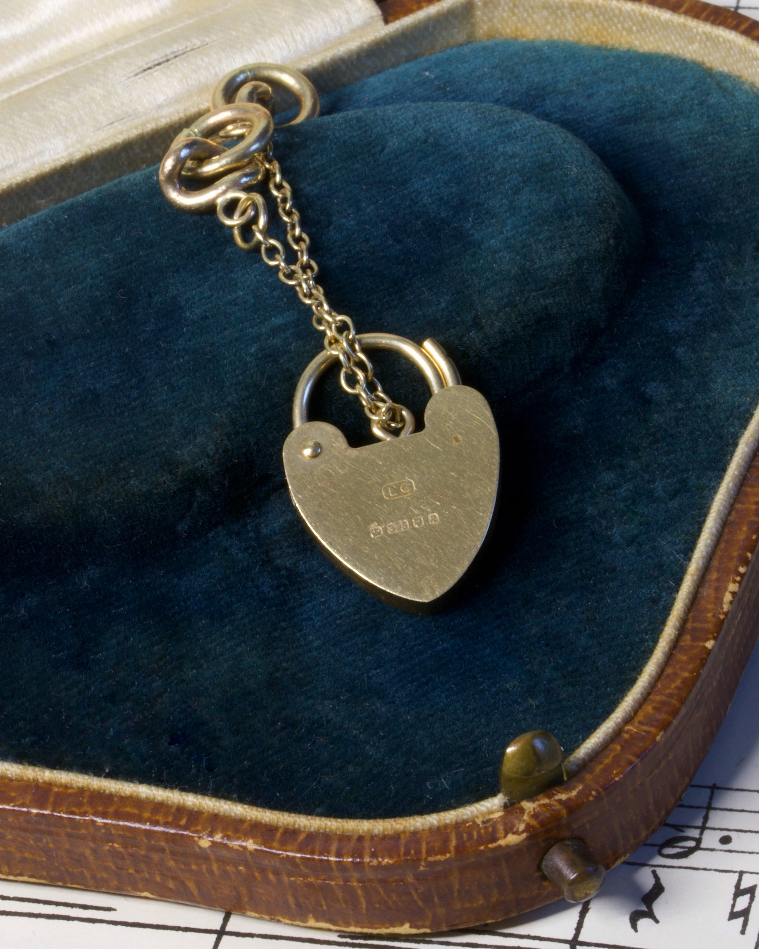 Vintage 9ct Gold Heart Padlock with Safety Chain