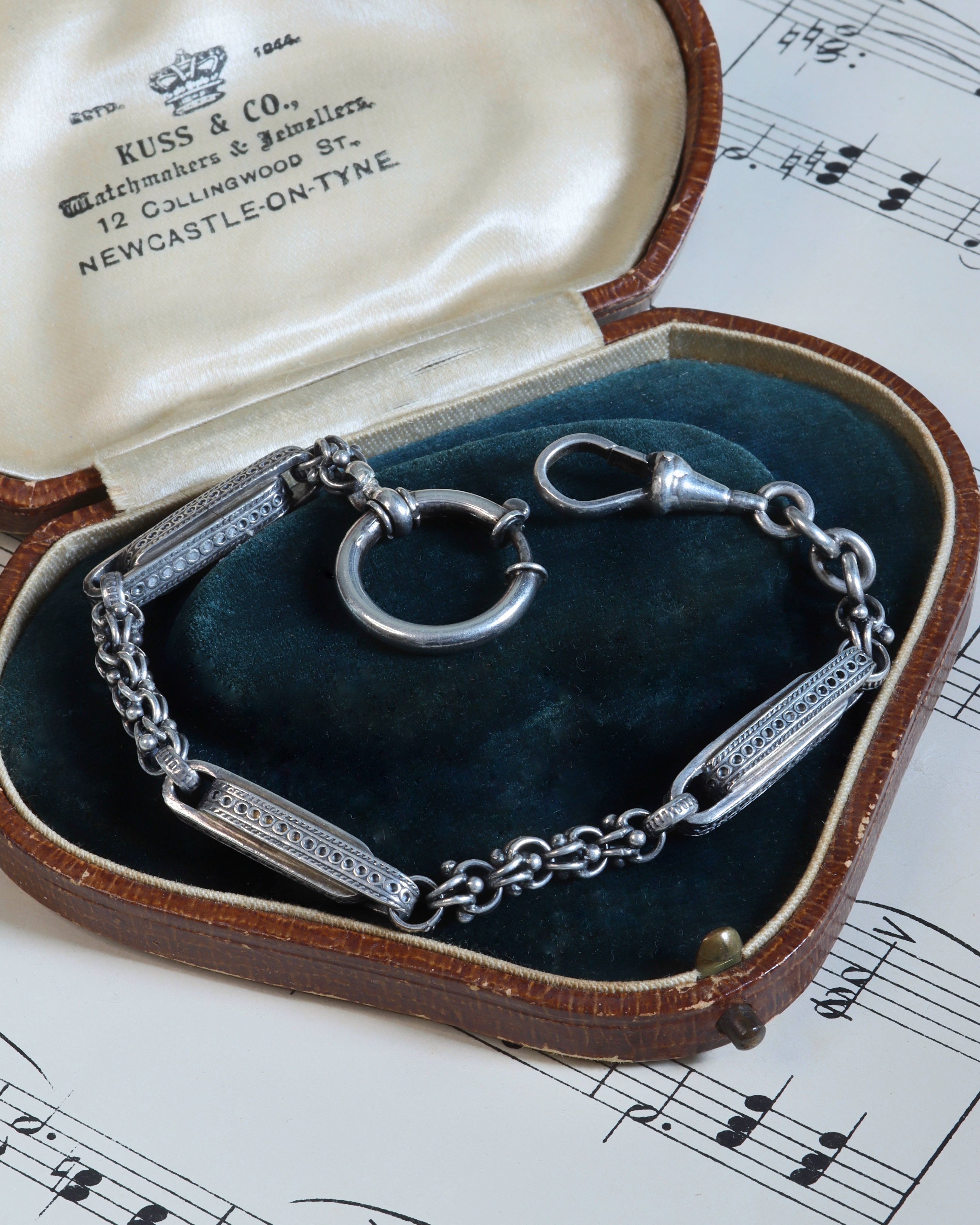 Antique Silver Watch Chain Bracelet with XL Bolt Clasp