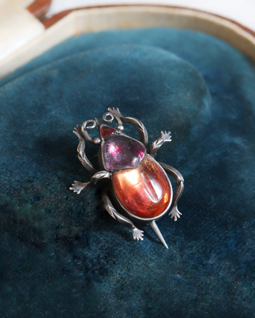 Antique Georgian Foiled Rock Crystal Silver Scarab Brooch