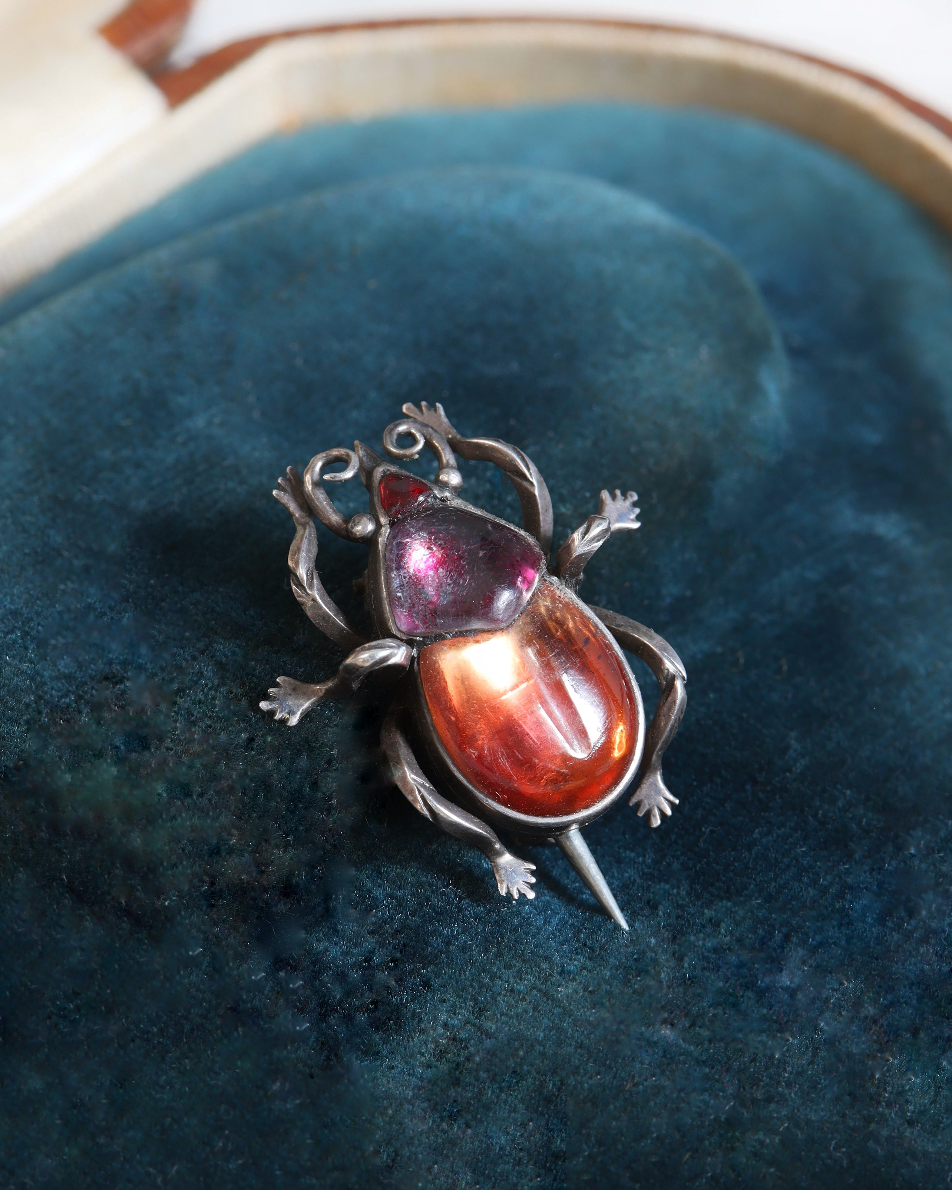Antique Georgian Foiled Rock Crystal Silver Scarab Brooch