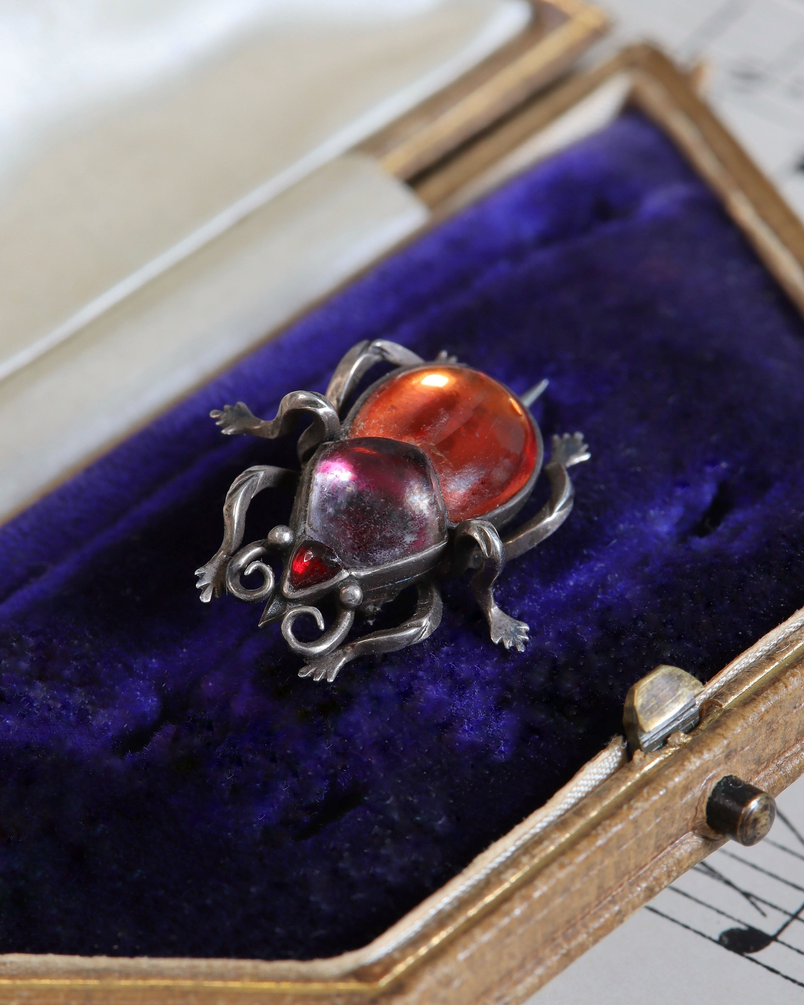 Antique Georgian Foiled Rock Crystal Silver Scarab Brooch