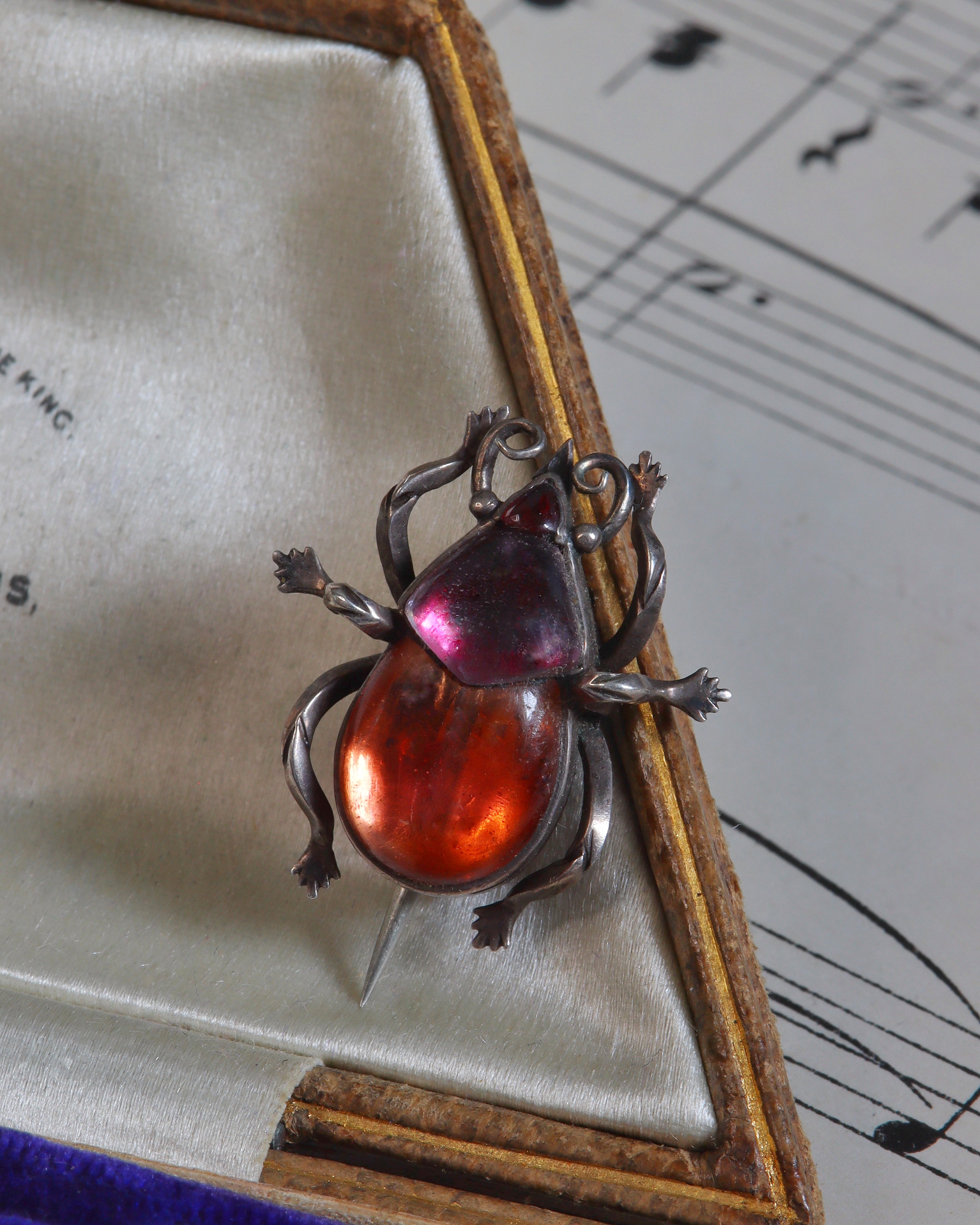 Antique Georgian Foiled Rock Crystal Silver Scarab Brooch