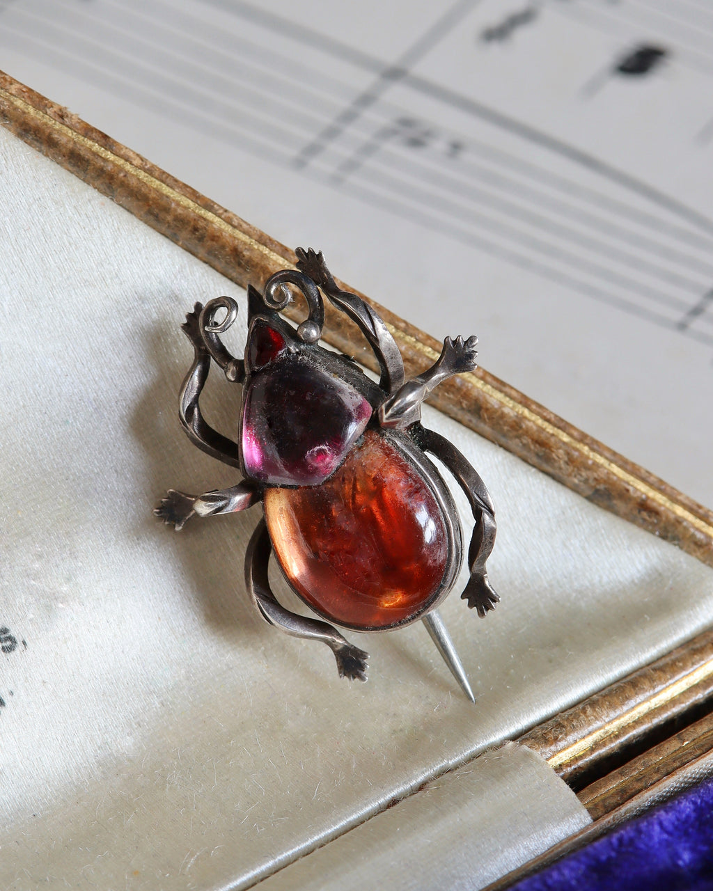 Antique Georgian Foiled Rock Crystal Silver Scarab Brooch