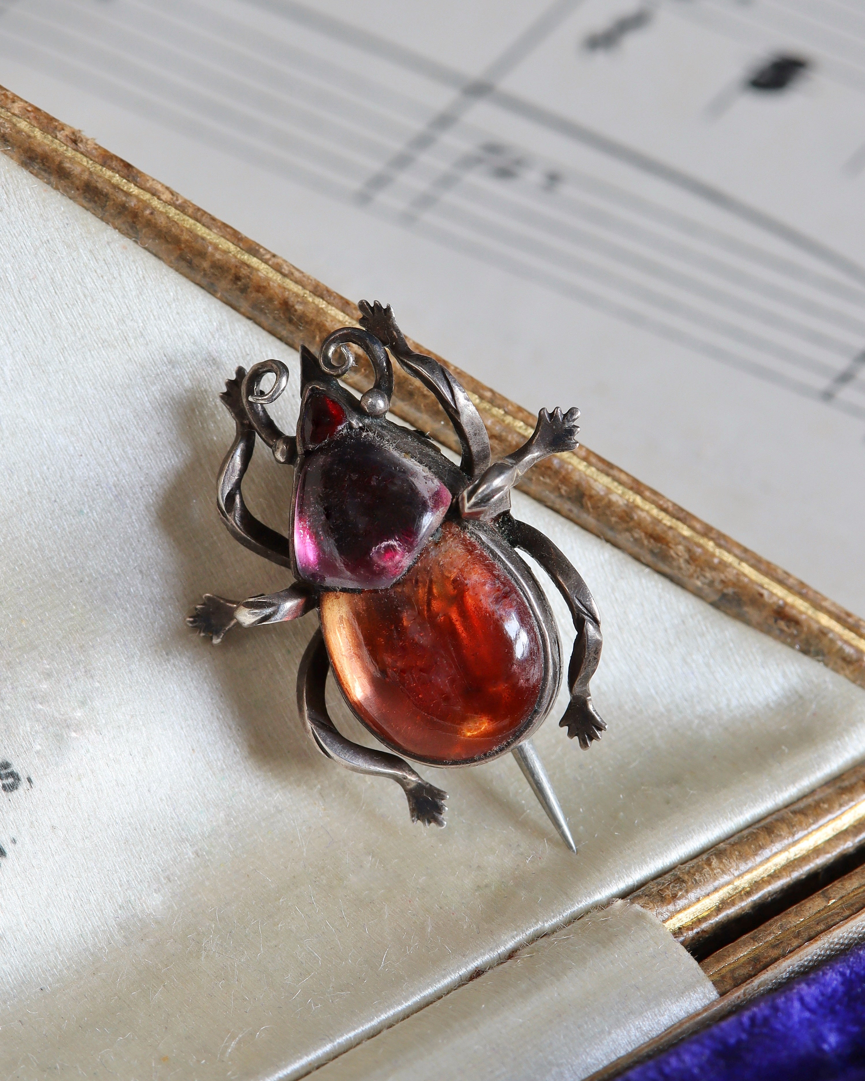 Antique Georgian Foiled Rock Crystal Silver Scarab Brooch