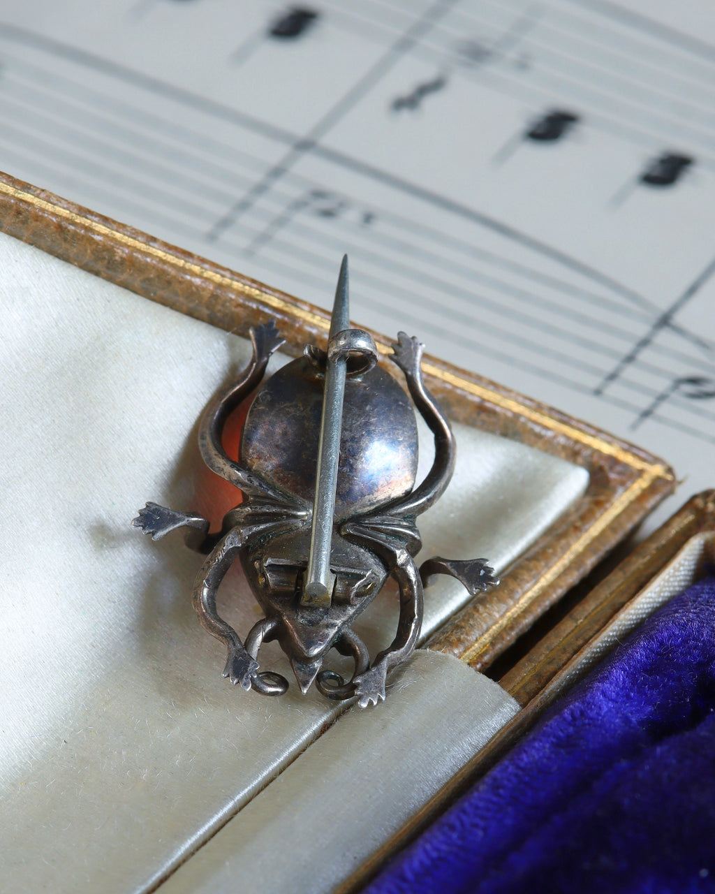 Antique Georgian Foiled Rock Crystal Silver Scarab Brooch