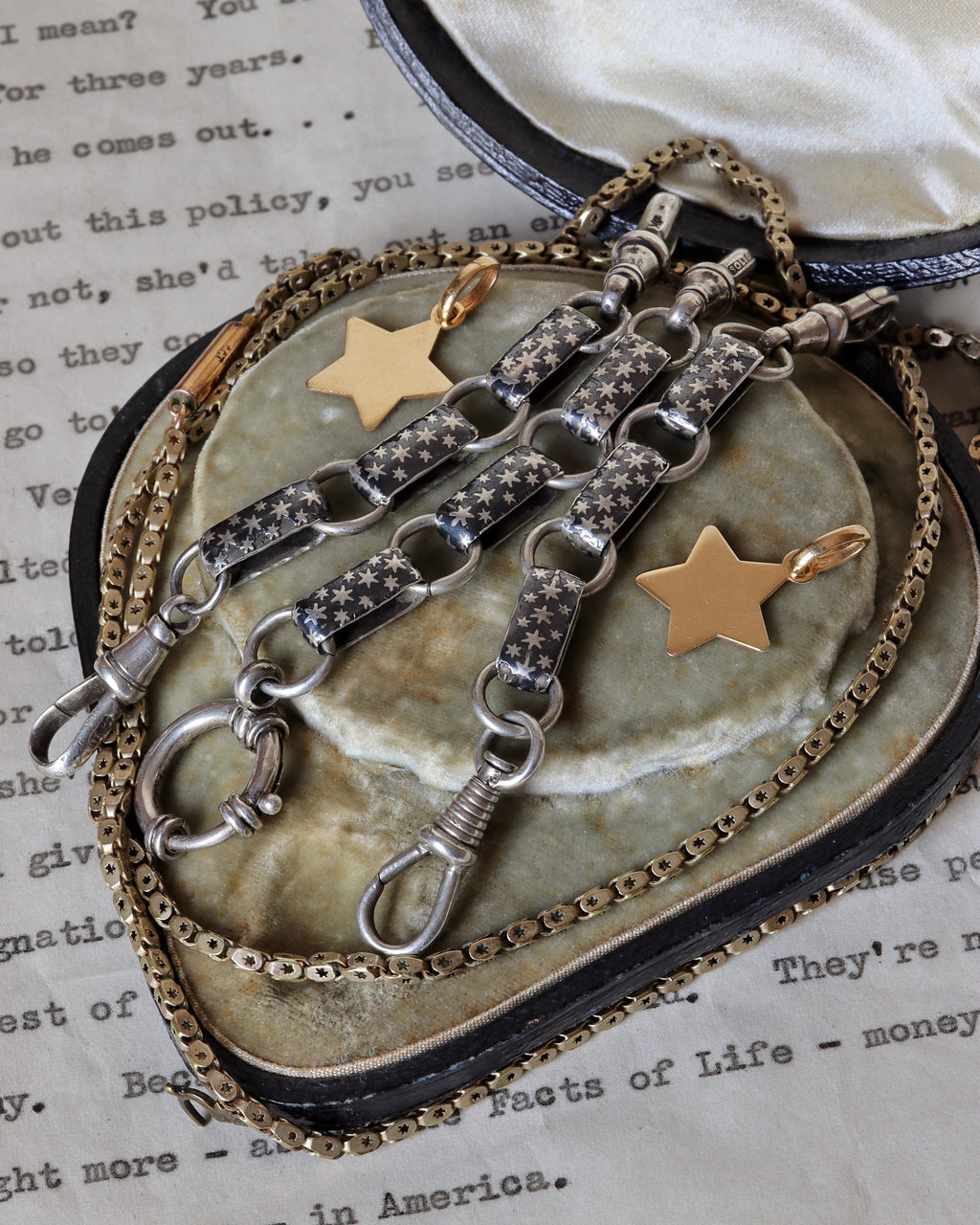 Continental Silver Niello Star Link Chain Extender with Dog Clips