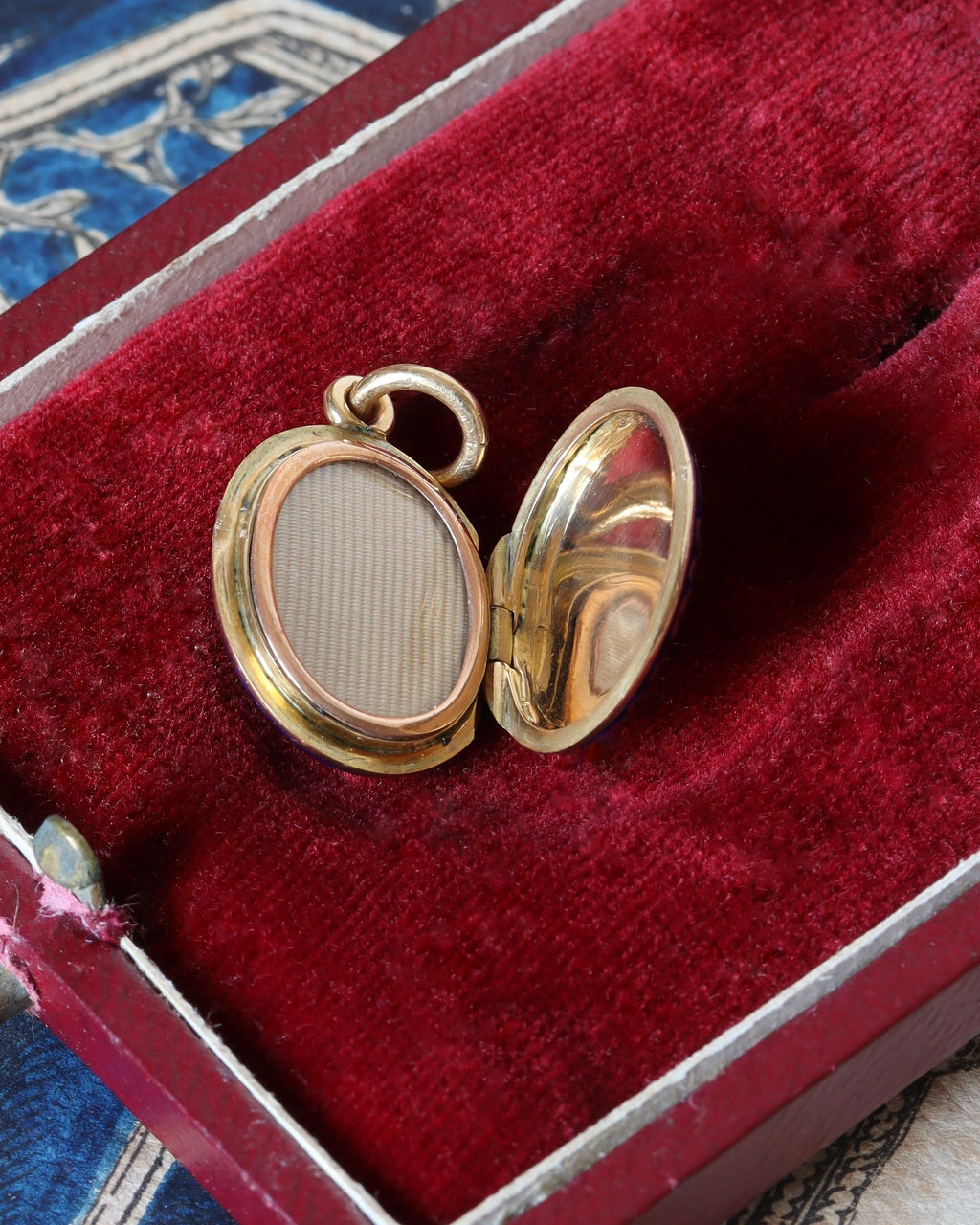 Edwardian Cornflower Blue Enamel & Gold Locket