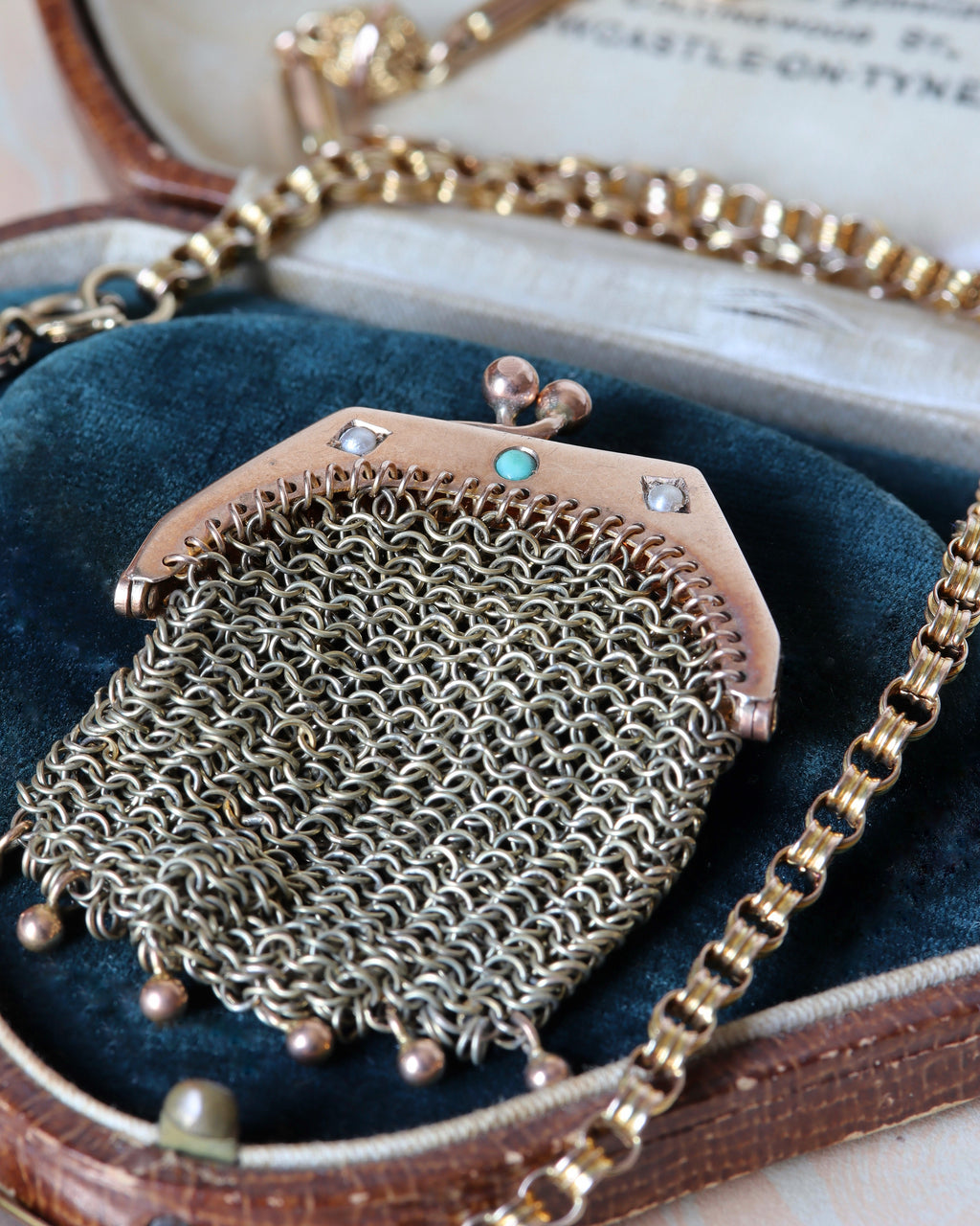 Edwardian Turquoise & Seed Pearl Purse Pendant
