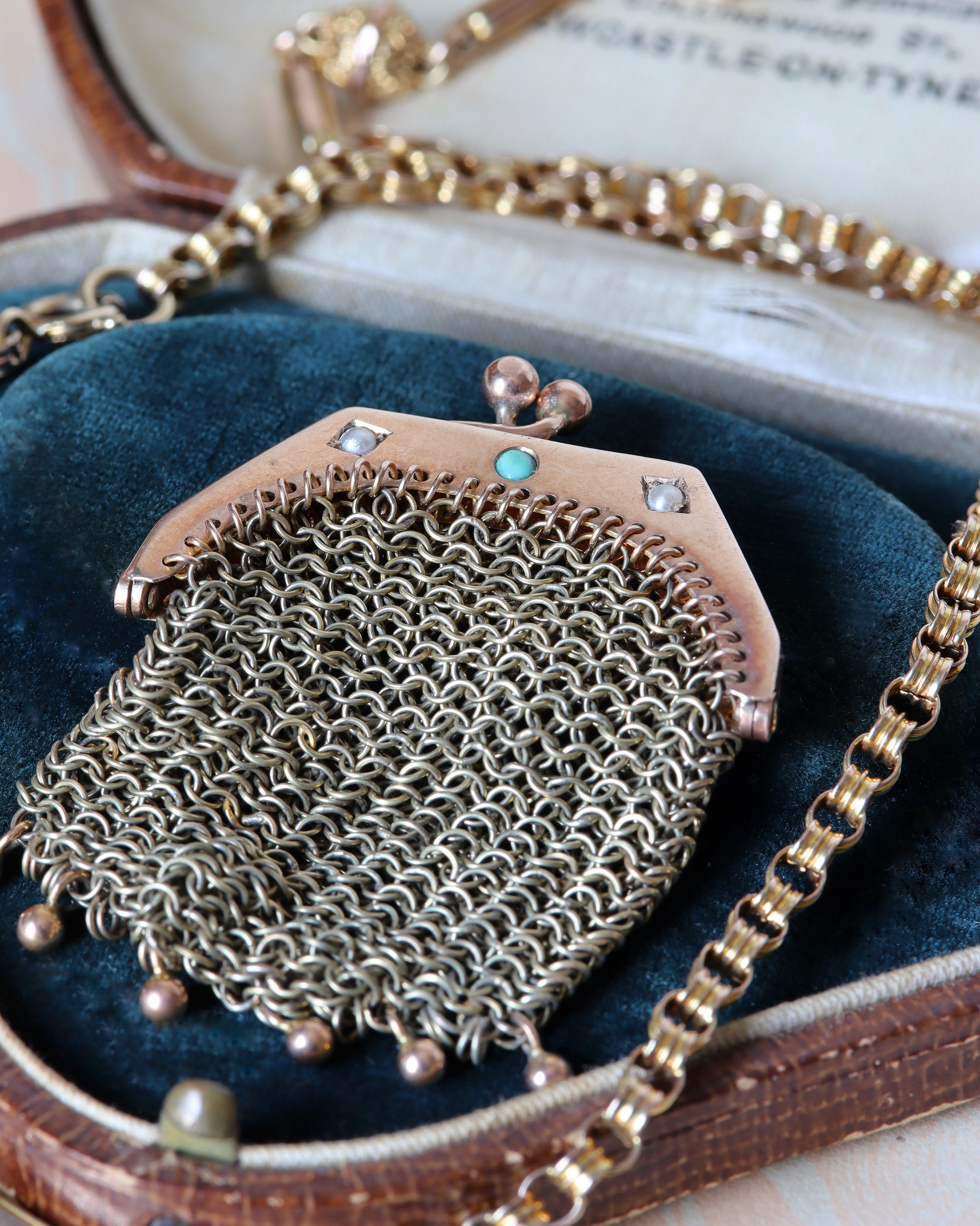Edwardian Turquoise & Seed Pearl Purse Pendant