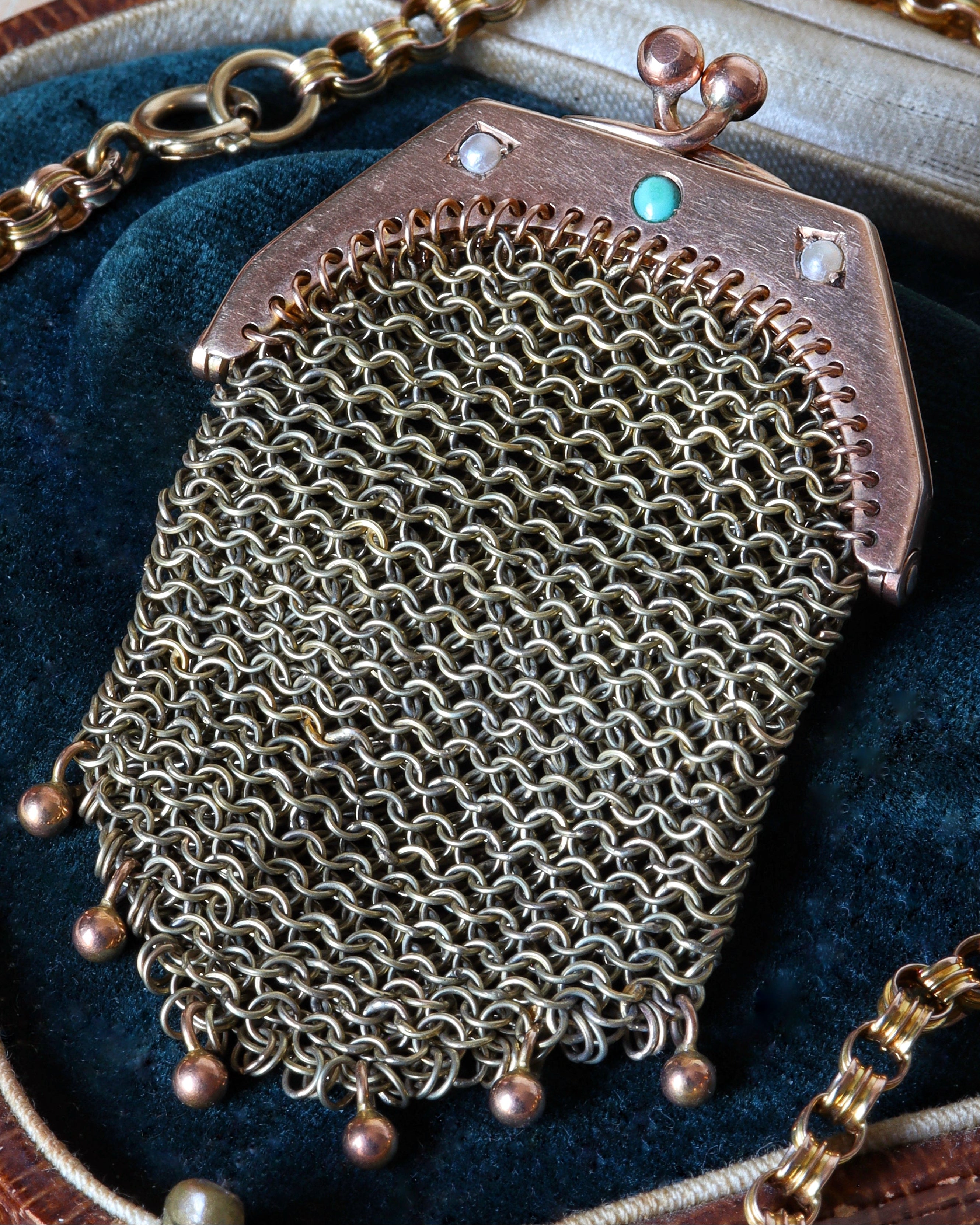 Edwardian Turquoise & Seed Pearl Purse Pendant