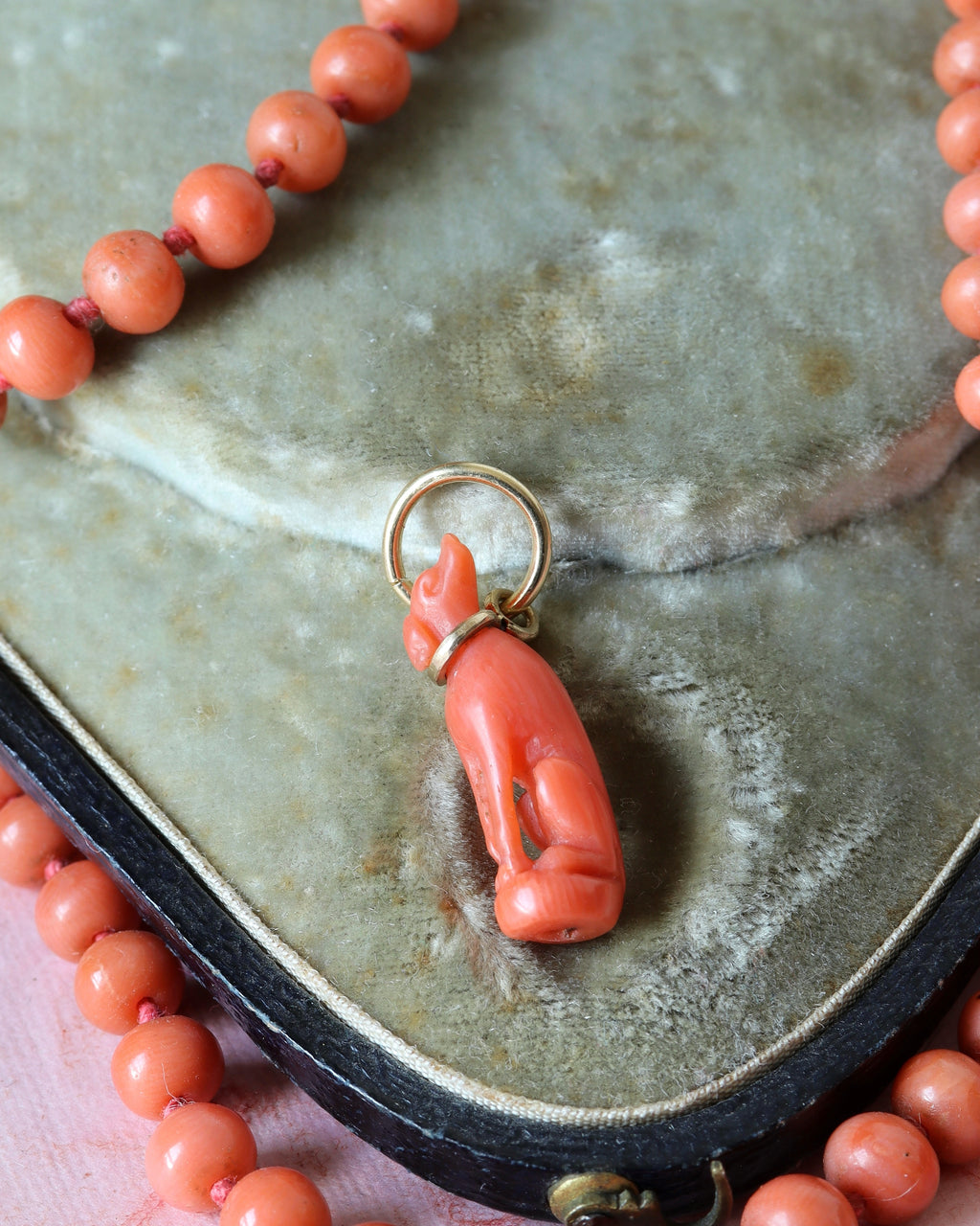 Victorian Carved Coral Dog Charm