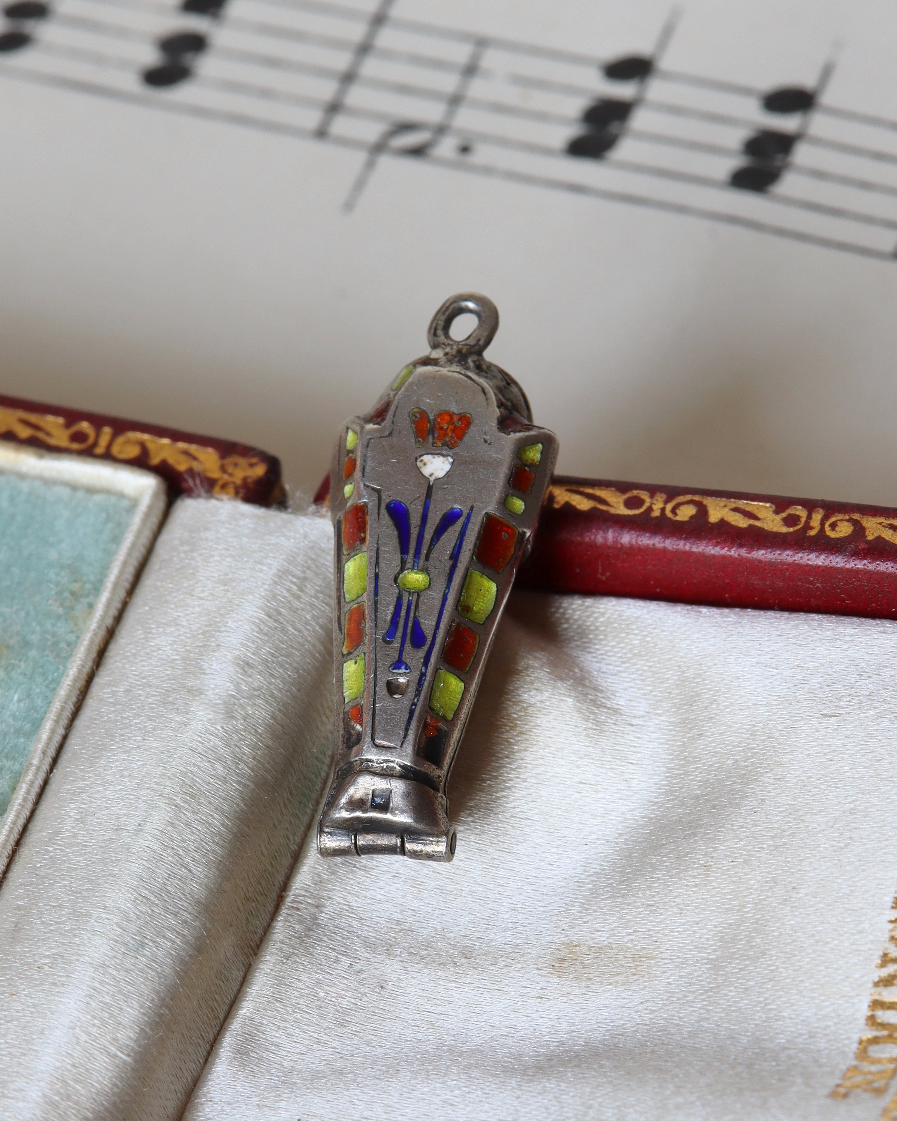 Art Deco Silver & Enamel Sarcophagus Charm with Mummy