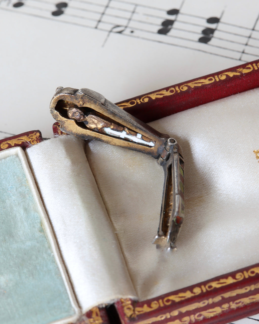 Art Deco Silver & Enamel Sarcophagus Charm with Mummy