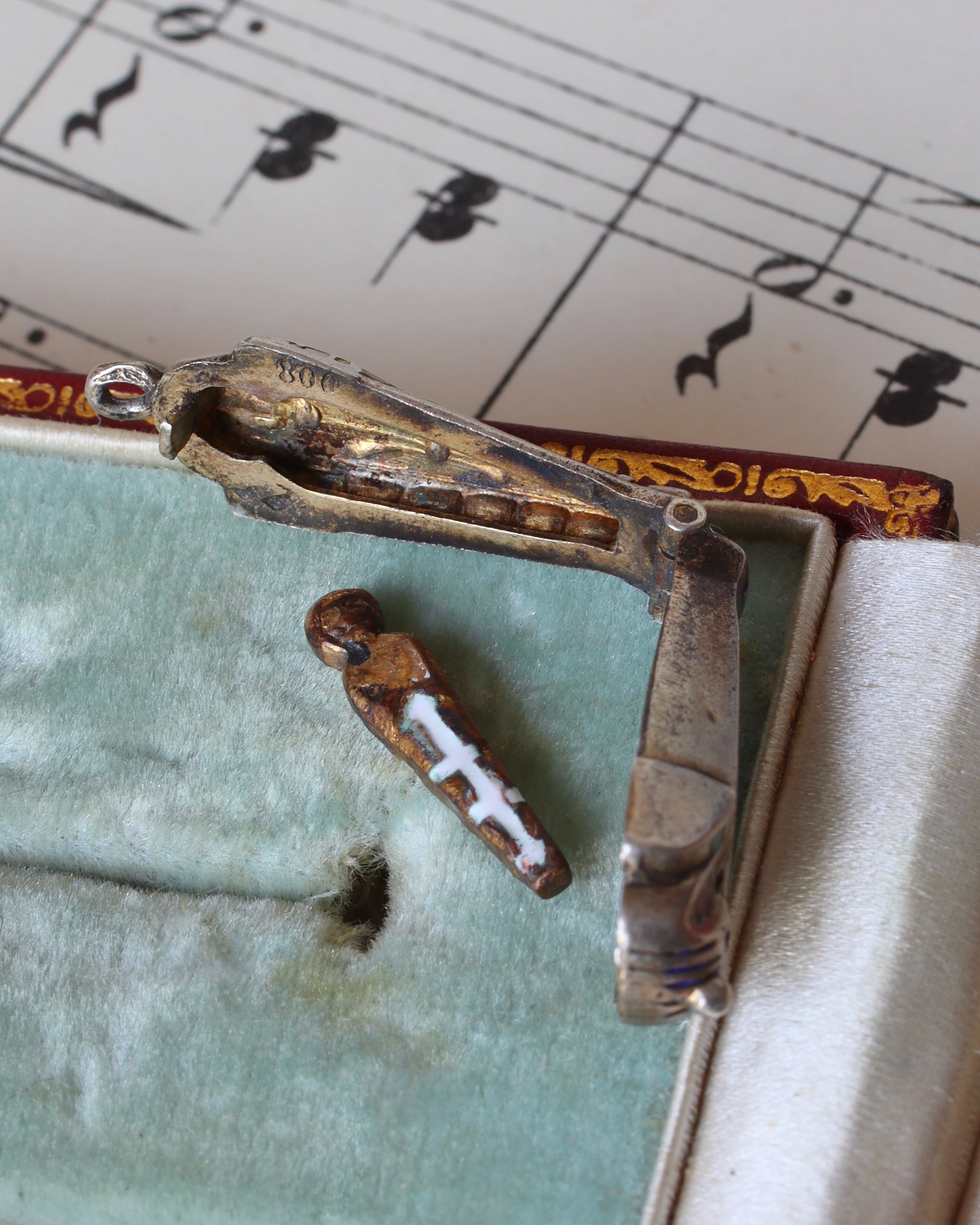 Art Deco Silver & Enamel Sarcophagus Charm with Mummy