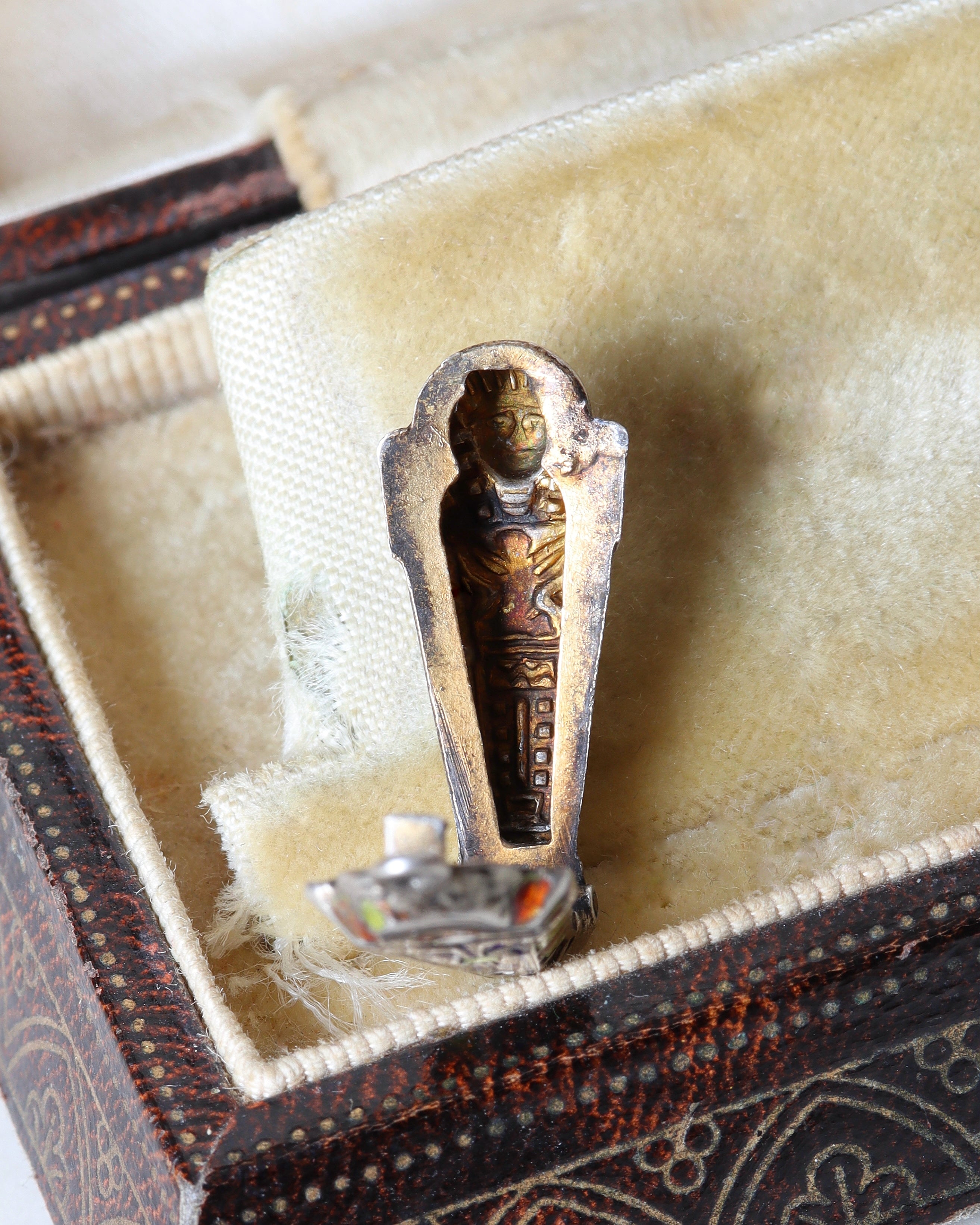 Art Deco Silver & Enamel Sarcophagus Charm with Mummy