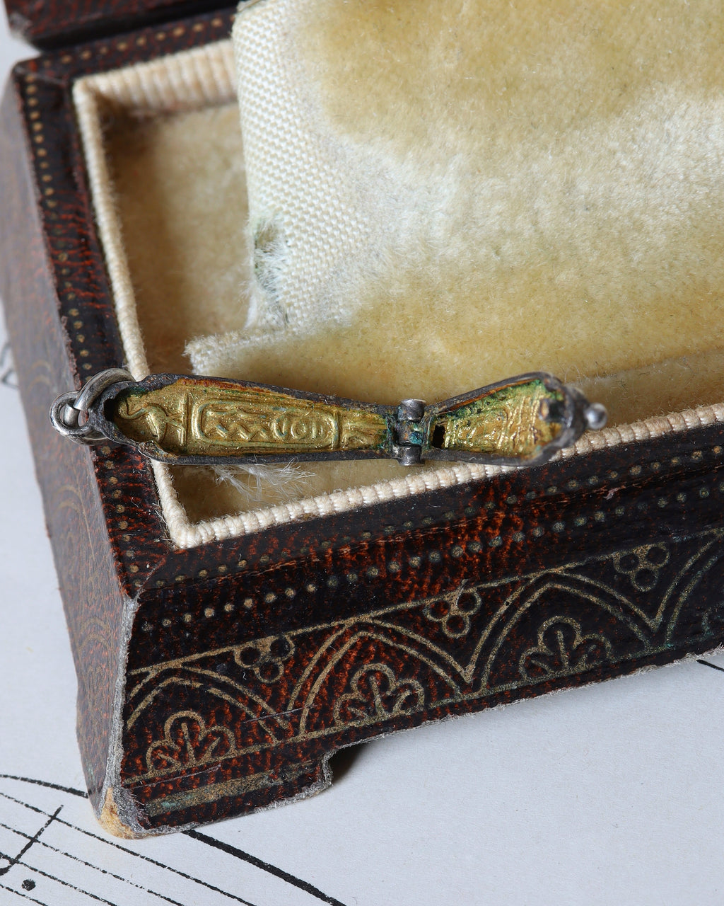 Tiny Art Deco Silver Sarcophagus Charm with Gilt Interior