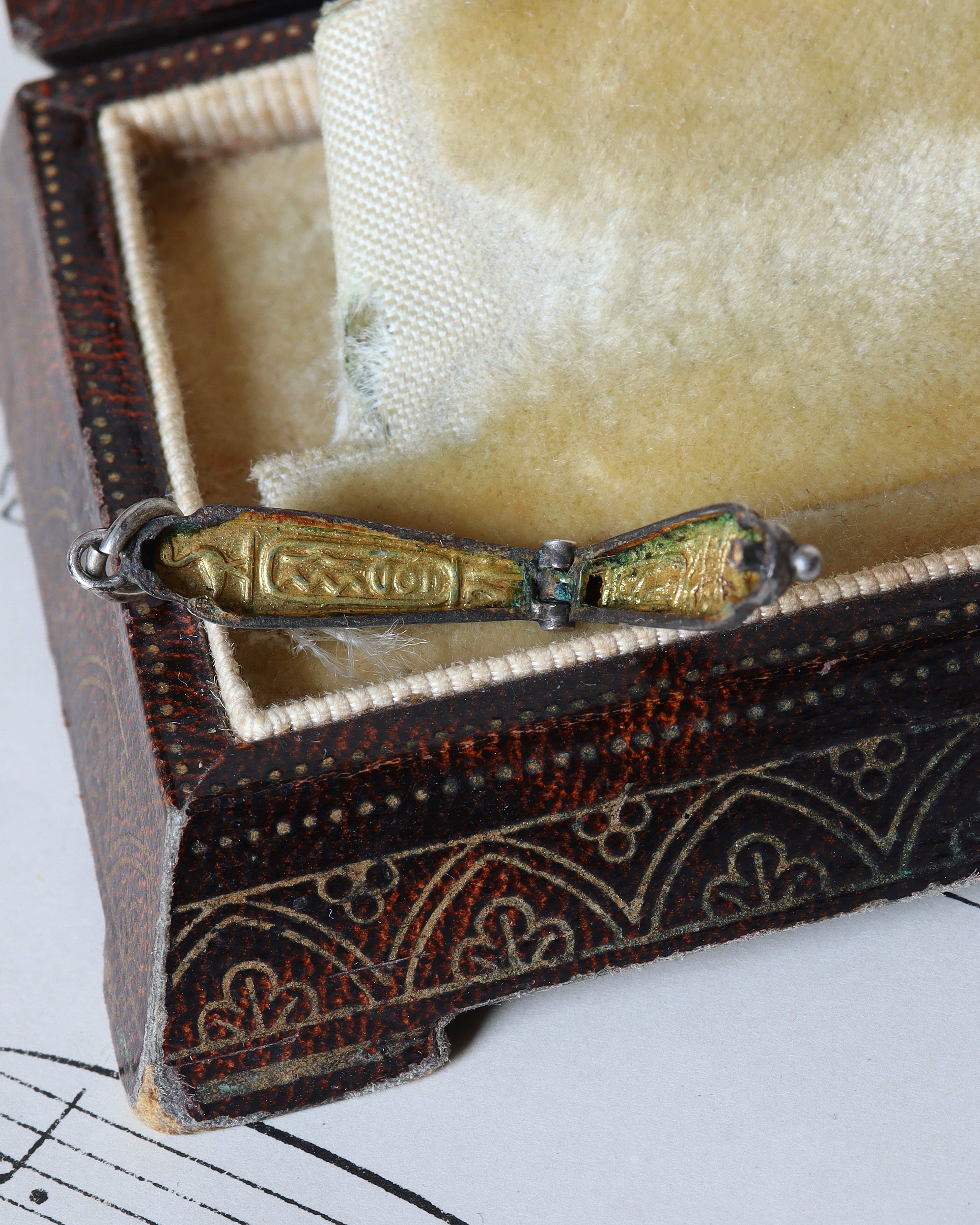 Tiny Art Deco Silver Sarcophagus Charm with Gilt Interior