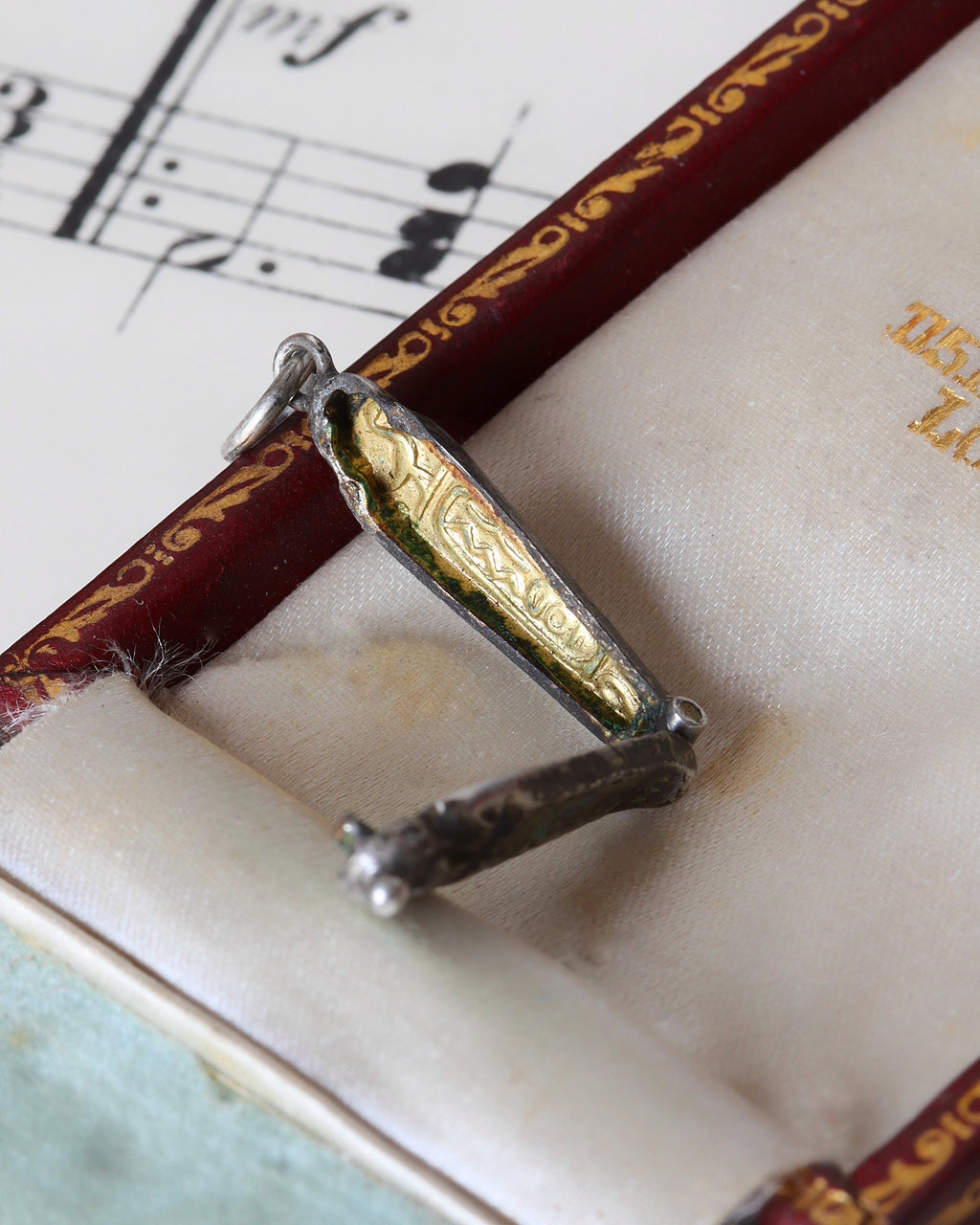 Tiny Art Deco Silver Sarcophagus Charm with Gilt Interior