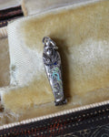 Tiny Art Deco Silver Sarcophagus Charm with Gilt Interior