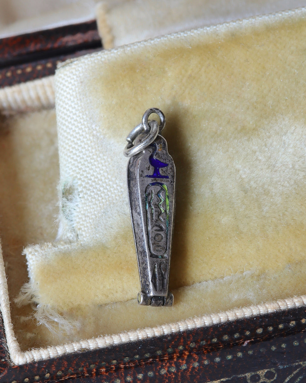 Tiny Art Deco Silver Sarcophagus Charm with Gilt Interior