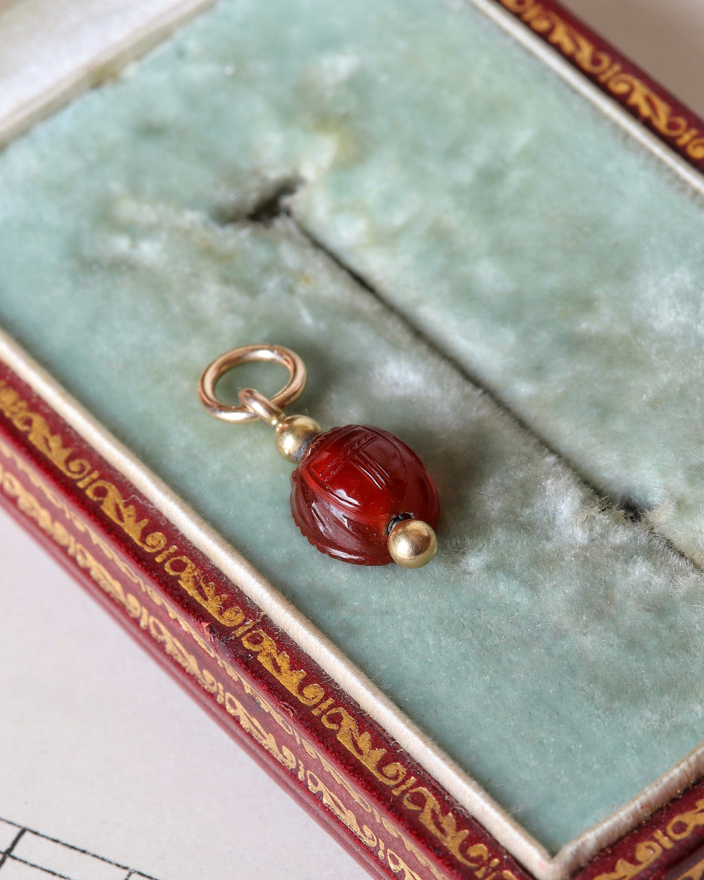 Antique Carnelian Scarab Beetle Charm with 9ct Gold Fitting