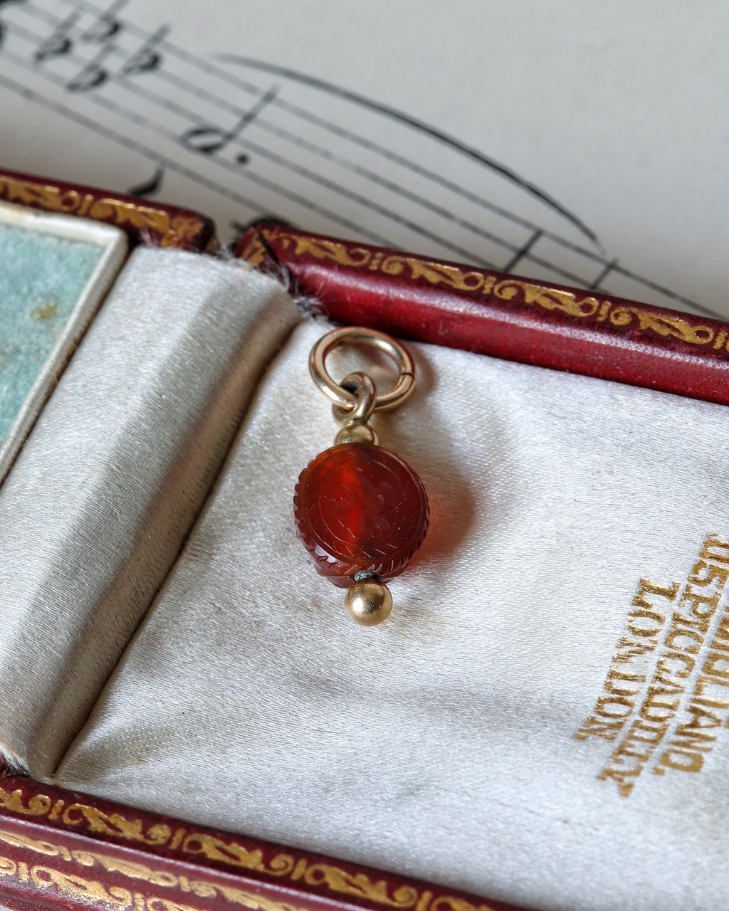 Antique Carnelian Scarab Beetle Charm with 9ct Gold Fitting