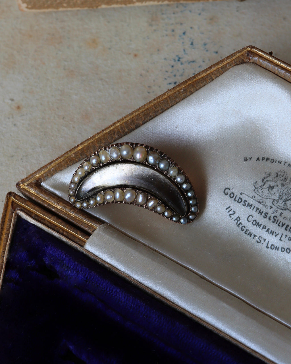 Georgian Seed Pearl Mourning Tear Brooch with Glass Locket Compartment
