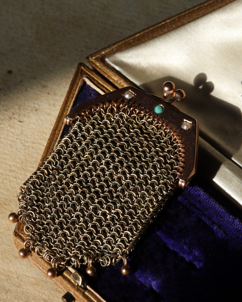 Edwardian Turquoise & Seed Pearl Purse Pendant