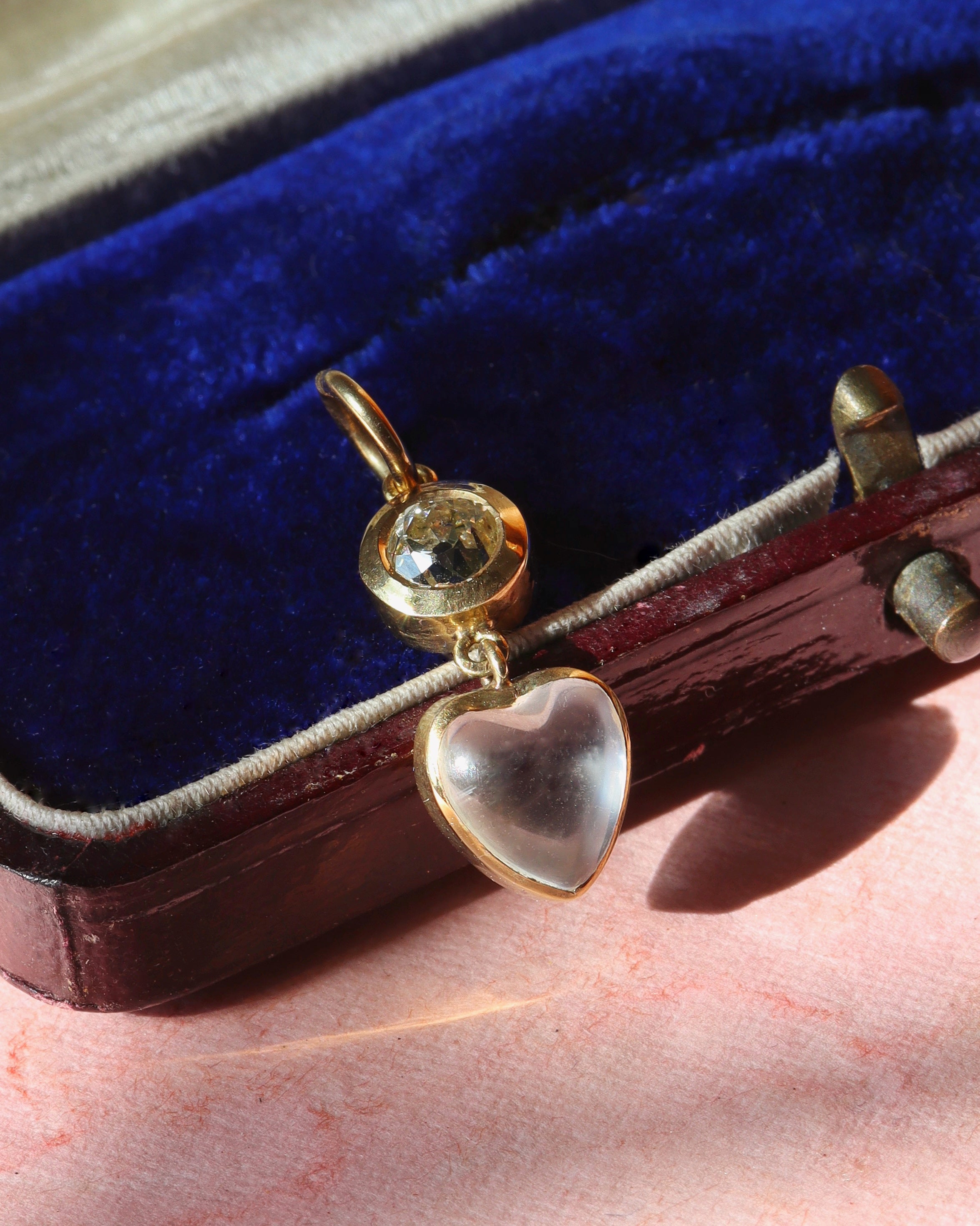 Edwardian Moonstone & Old Cut Diamond Heart Pendant