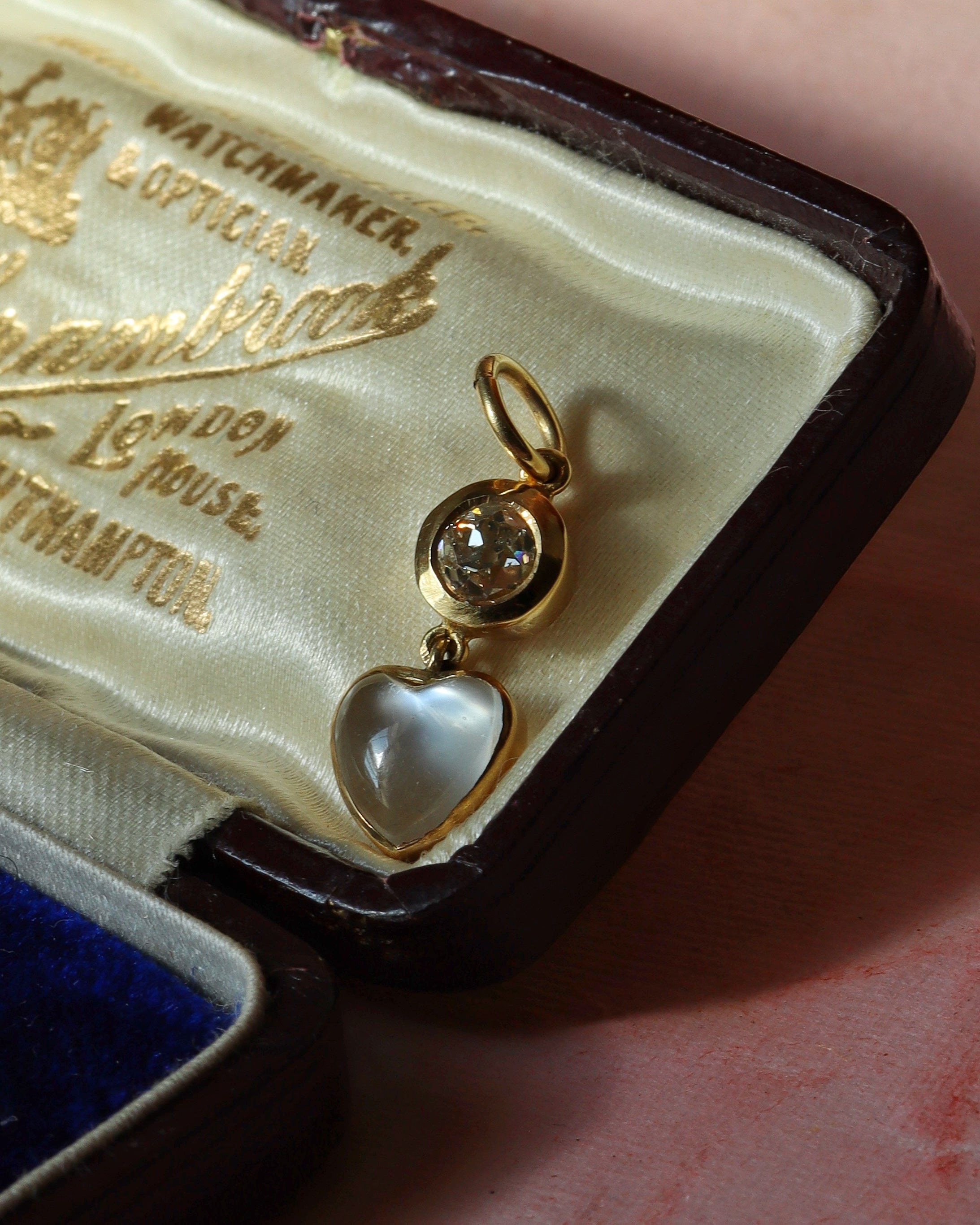 Edwardian Moonstone & Old Cut Diamond Heart Pendant