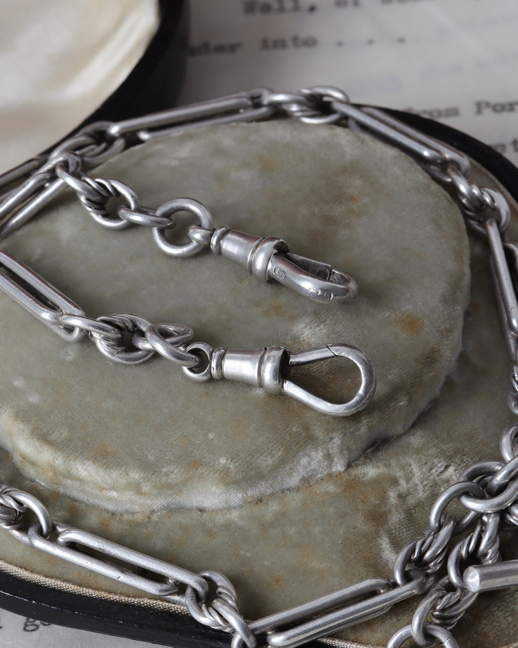 Victorian Sterling Silver Fancy Link Watch Chain with T-Bar