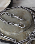 Victorian Sterling Silver Fancy Link Watch Chain with T-Bar