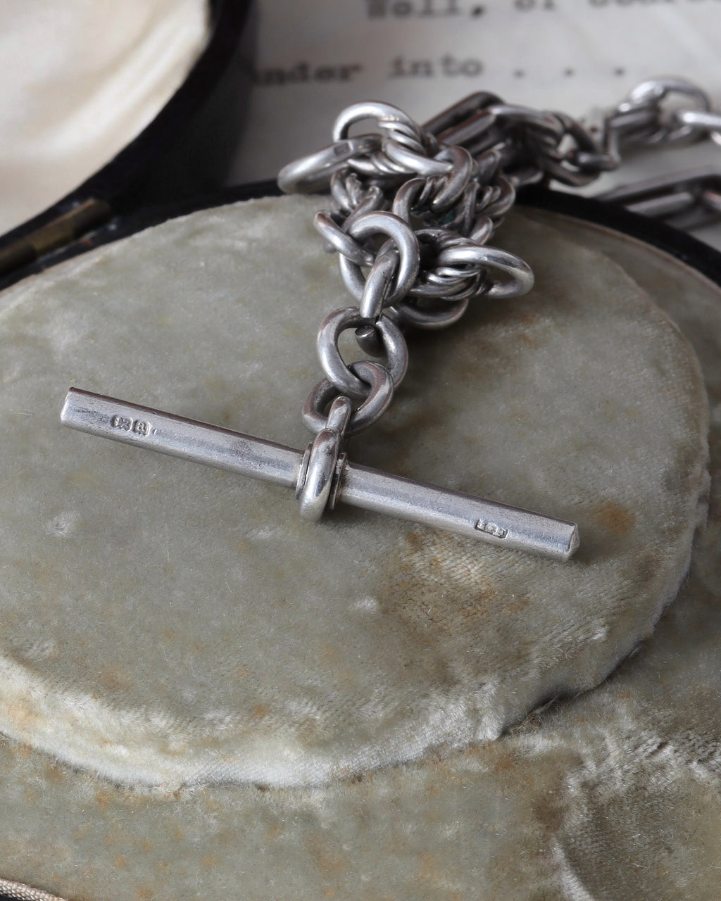 Victorian Sterling Silver Fancy Link Watch Chain with T-Bar